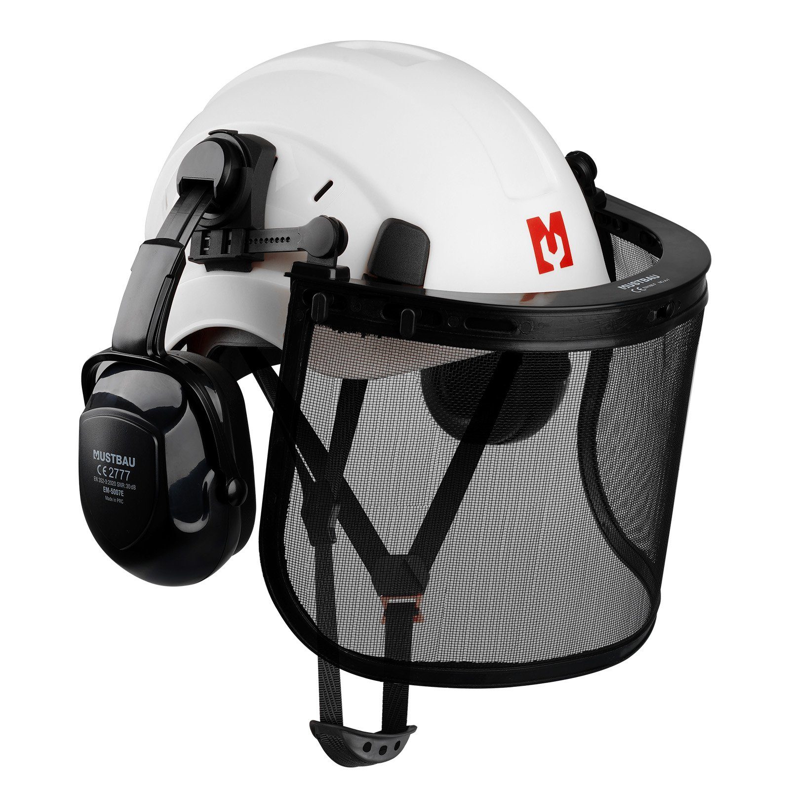 Mustbau Schutzhelm, Arbeitshelm Set mit Ohrschützer und Netzvisier