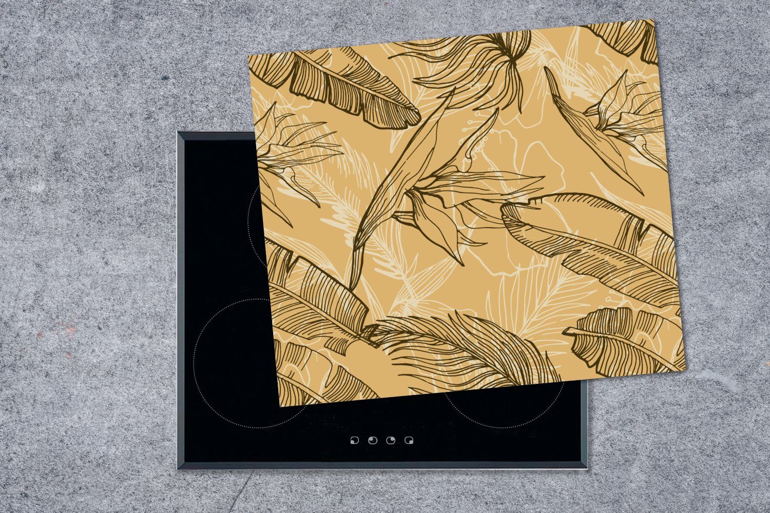 60x52 Tropisch MuchoWow Sommer Mobile tlg), nutzbar, (1 Blätter - cm, Vinyl, Ceranfeldabdeckung - Hawaii, - Herdblende-/Abdeckplatte Arbeitsfläche