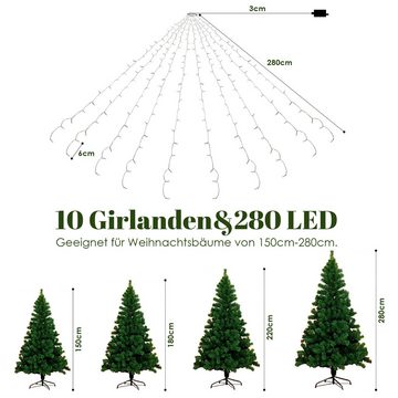 Bettizia LED-Lichterkette LED Lichterkette Weihnachtsbaum 280 LEDs 2,8m LED Baummantel Warmweiß