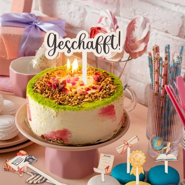 Logbuch-Verlag Geschenkbox Geschafft Cake Topper 15 x 21 cm (1 St), Tortendeko Holzstecker