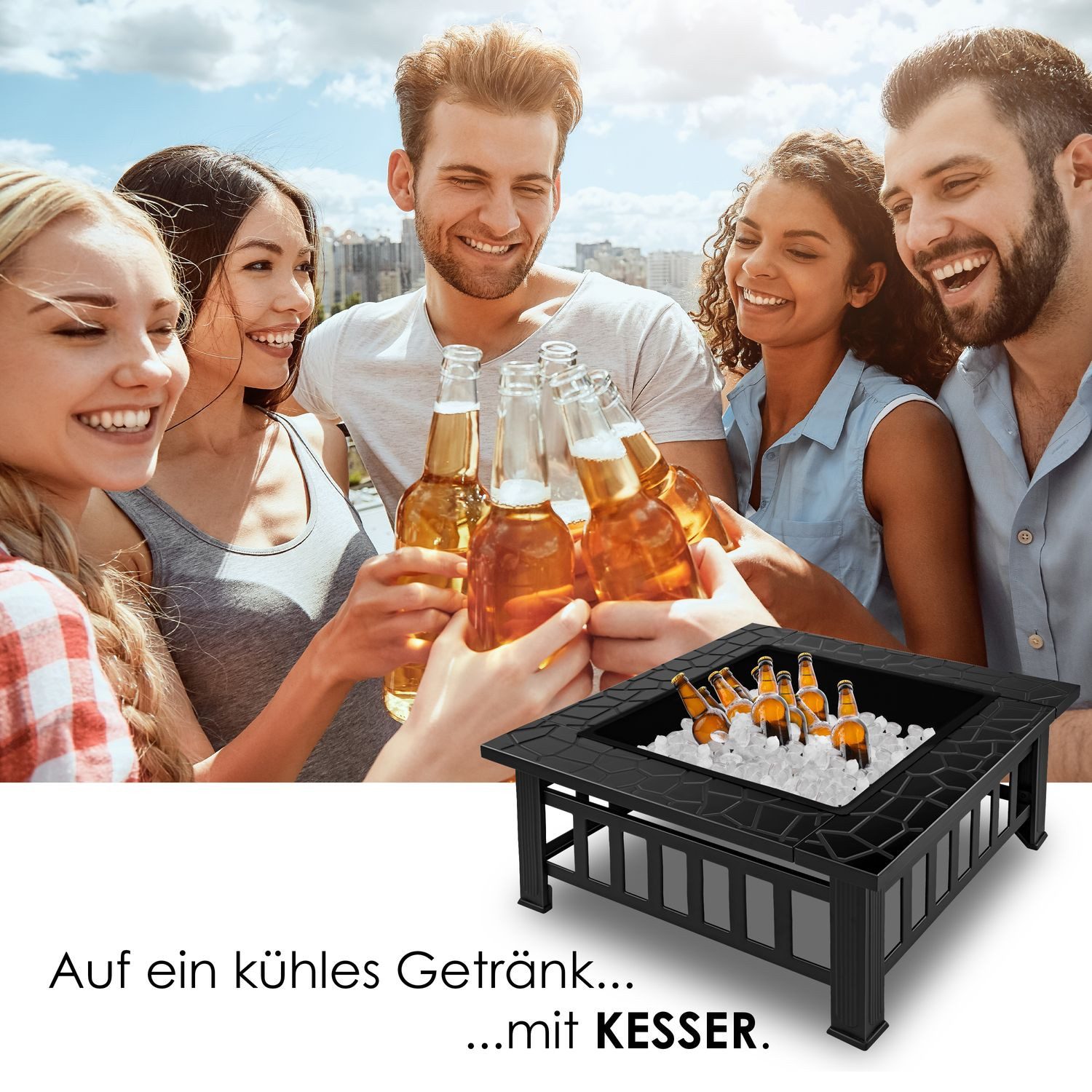 KESSER Feuerschale, Feuerstelle mit Grillrost Grillzange Feuerschale 82x82x50 cm