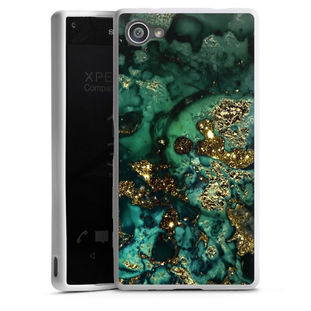 DeinDesign Handyhülle Marmor Glitzer Look Muster Cyan Glitter Marble Look, Sony Xperia Z5 Compact Silikon Hülle Bumper Case Handy Schutzhülle