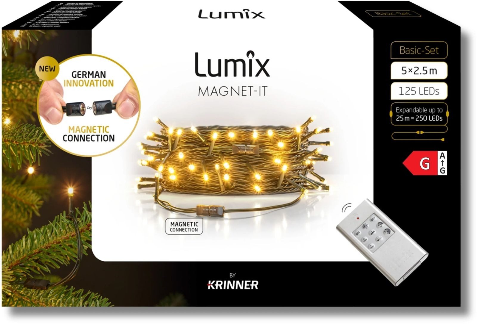 Krinner LED-Lichterkette Magnet-it warm-white Basis-Set, magnetisch verbindbares Basis-Set mit Fernbedienung