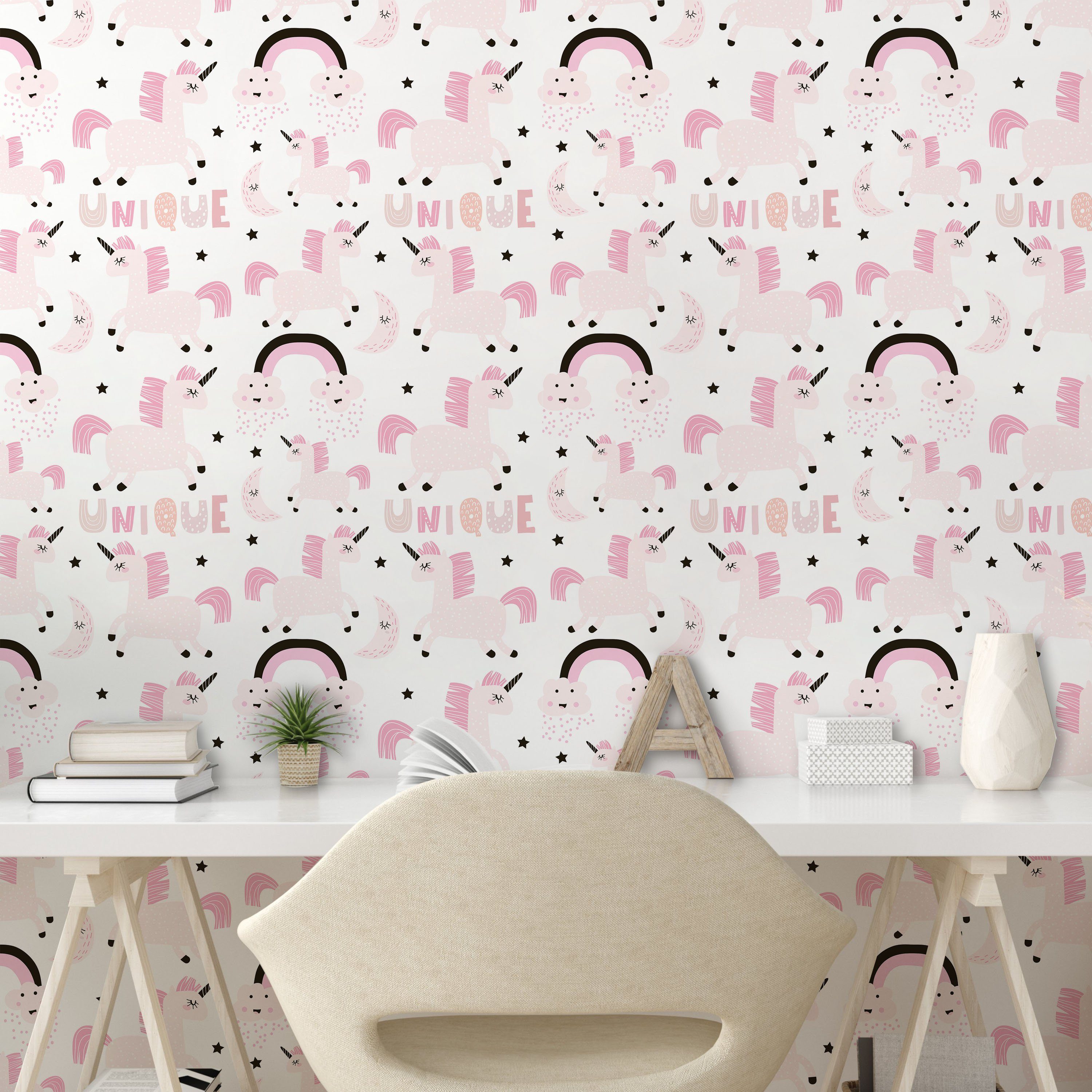Wohnzimmer Pink selbstklebendes Unicorn-Party Küchenakzent, Fairy Abakuhaus Vinyltapete Elements