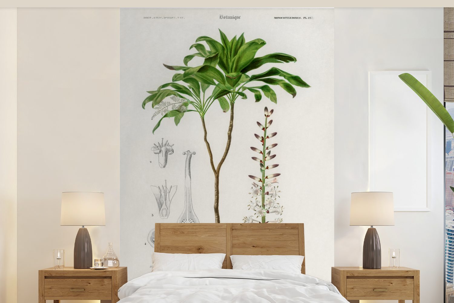 MuchoWow Fototapete Pflanze - Jahrgang - Botanica, Matt, bedruckt, (3 St), Vinyl Tapete für Wohnzimmer oder Schlafzimmer, Wandtapete