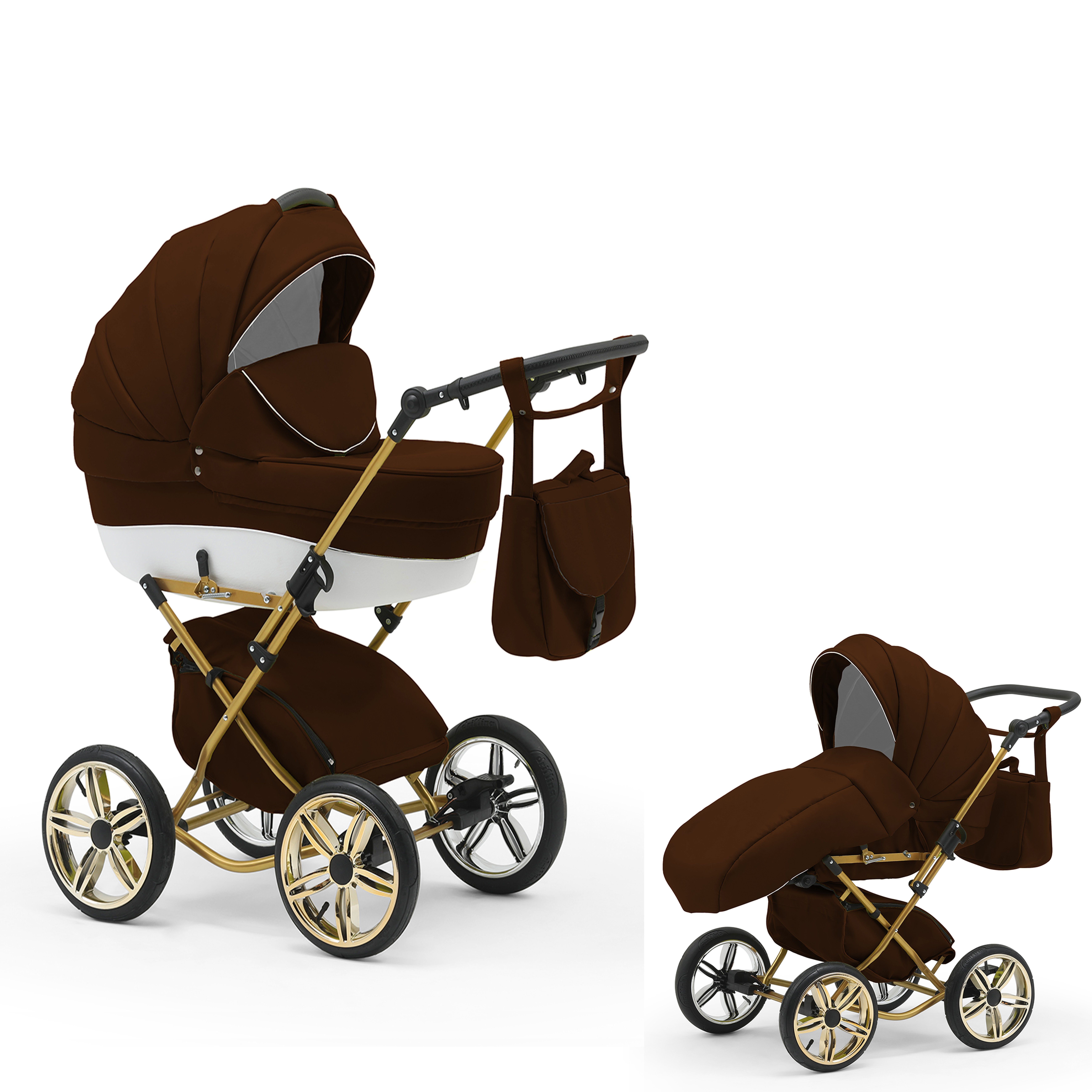 babies-on-wheels Kombi-Kinderwagen Sorento 2 in 1 - 11 Teile - von Geburt bis 4 Jahre in 30 Designs Braun-Weiß