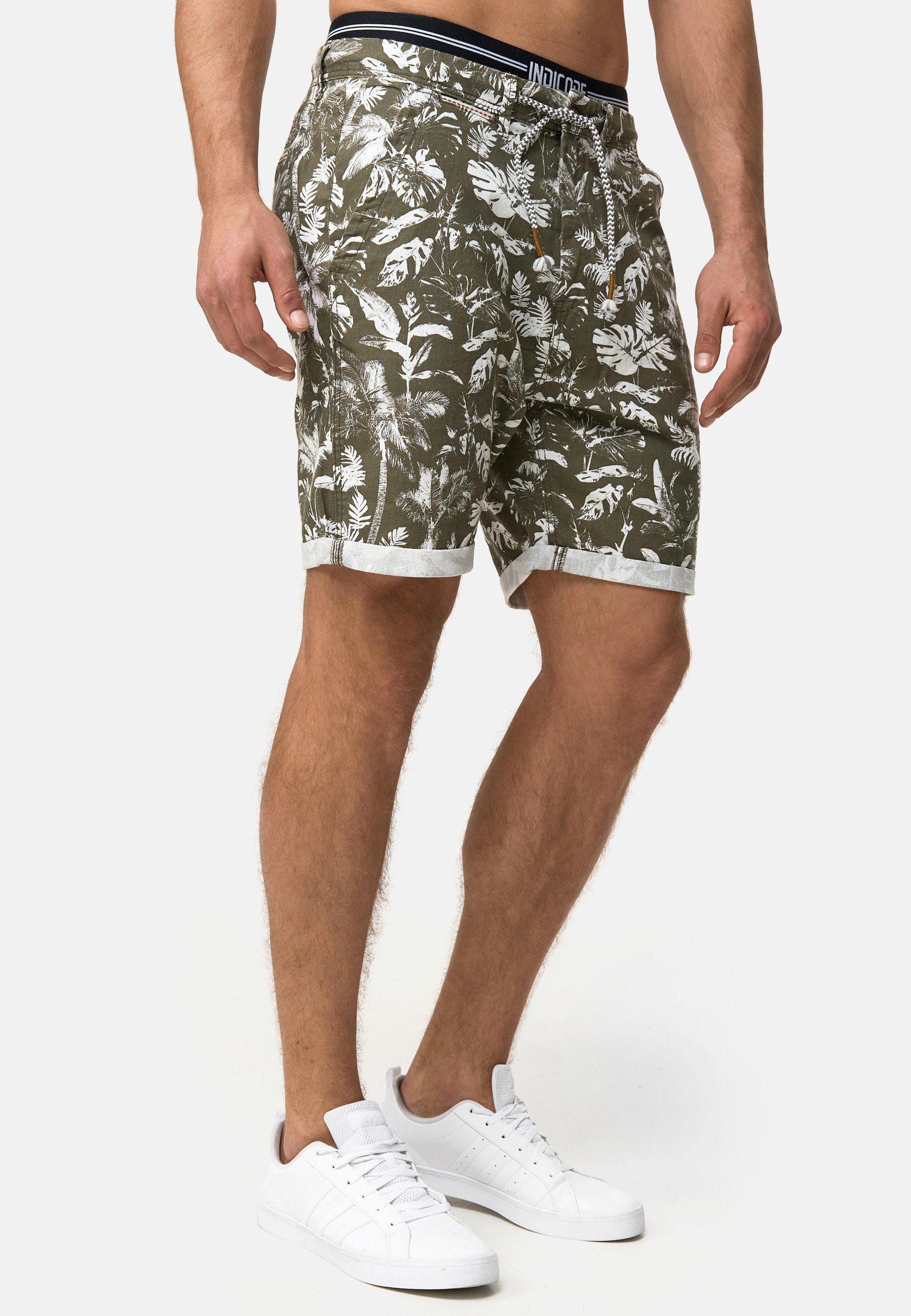 Indicode Chinoshorts Brayan mit Allover-Print, Leinenmix günstig online kaufen