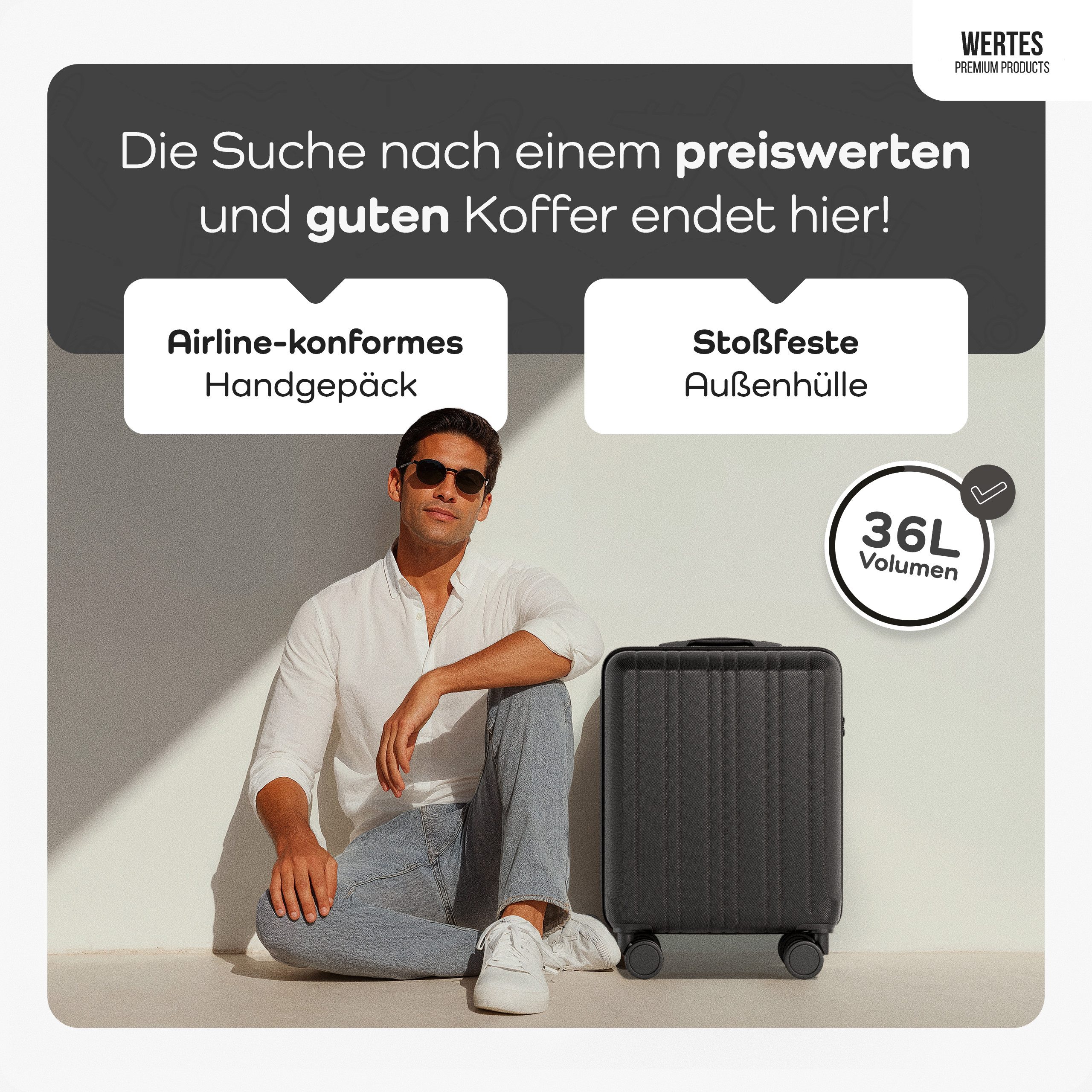 Wertes Koffer Handgepäck Koffer 55x40x20cm - 36L - TSA Schloss, 4 Rollen günstig online kaufen