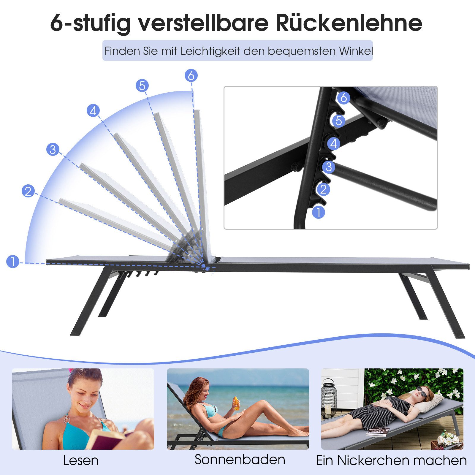 COSTWAY Gartenliege, Sonnenliege mit 6 stufiger günstig online kaufen