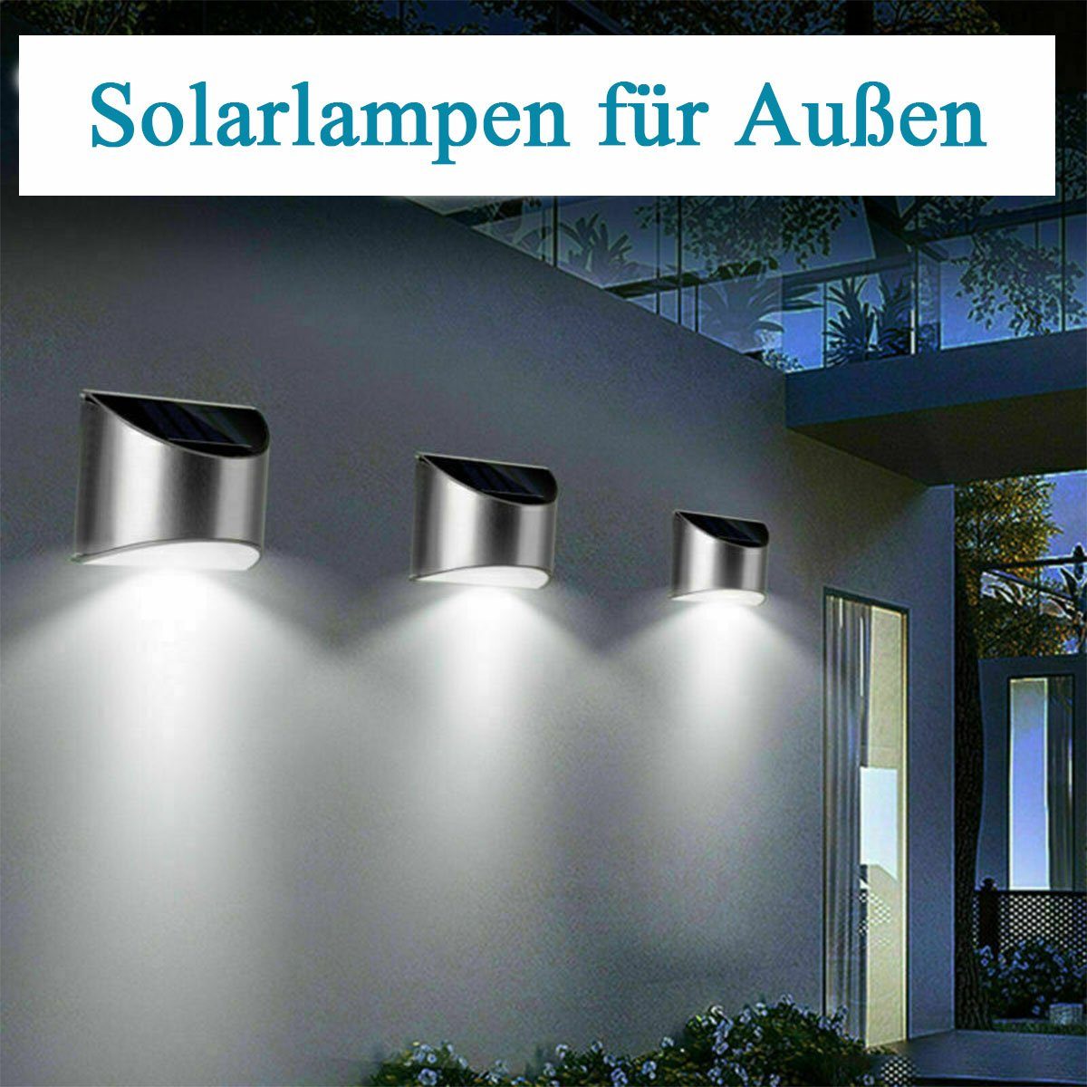 für Garten Edelstahl fest Solar LED Außenbeleuchtung IP65 Zaun Tageslichtweiß, 2 Wand, LED Pfad Stücke Solarlampen integriert, Wandleuchten LED Solar Sicherheits, für Solarleuchte Außen oyajia Wasserdichte