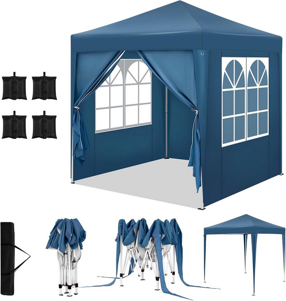 Woltu Faltpavillon, mit 4 Seitenteilen, 2x2 m, mit 4 Seitenteilen und 4 Sandsäcke, höhenverstellbarer