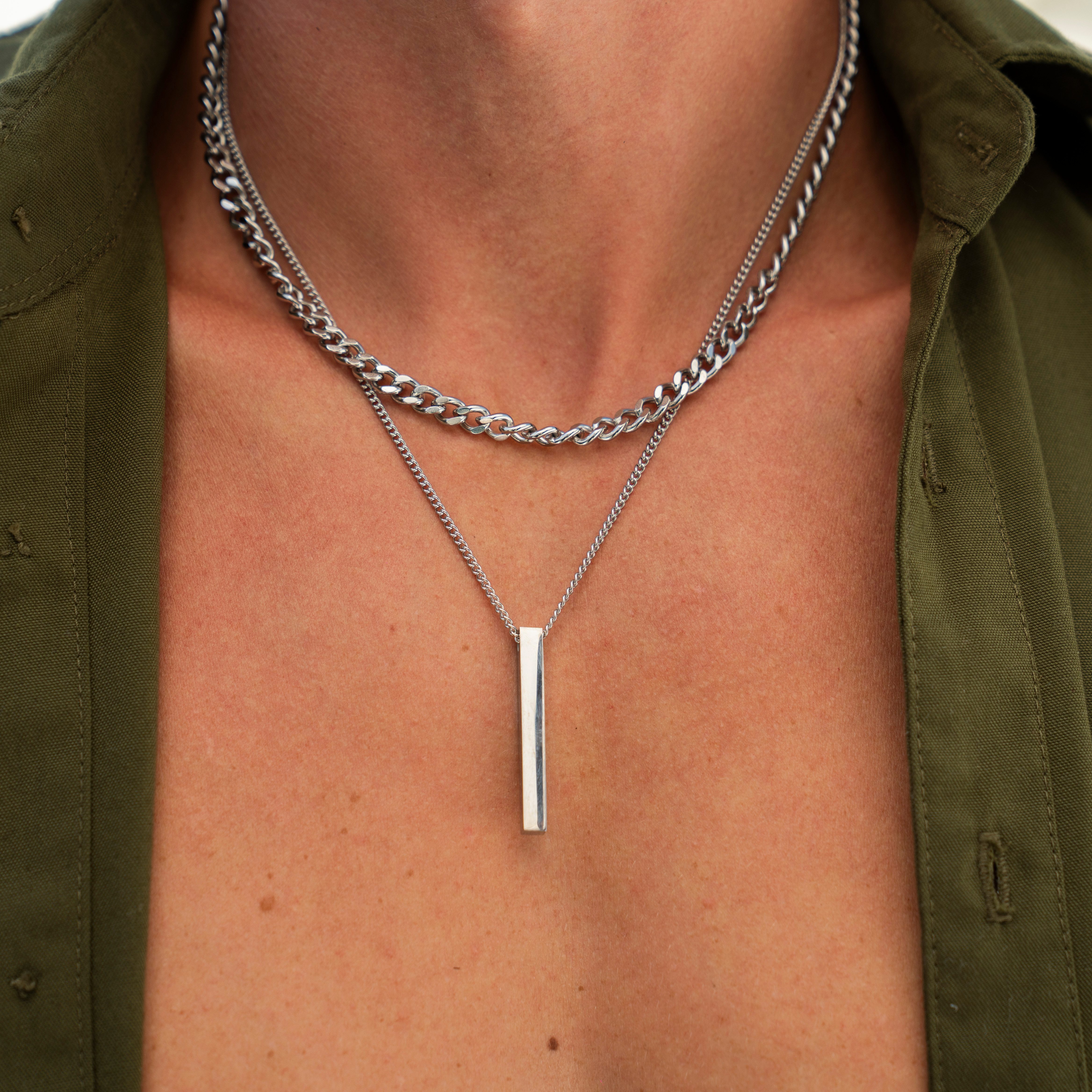 Made by Nami Edelstahlketten-Set Doppellagige Herren Halskette Silber mit S günstig online kaufen