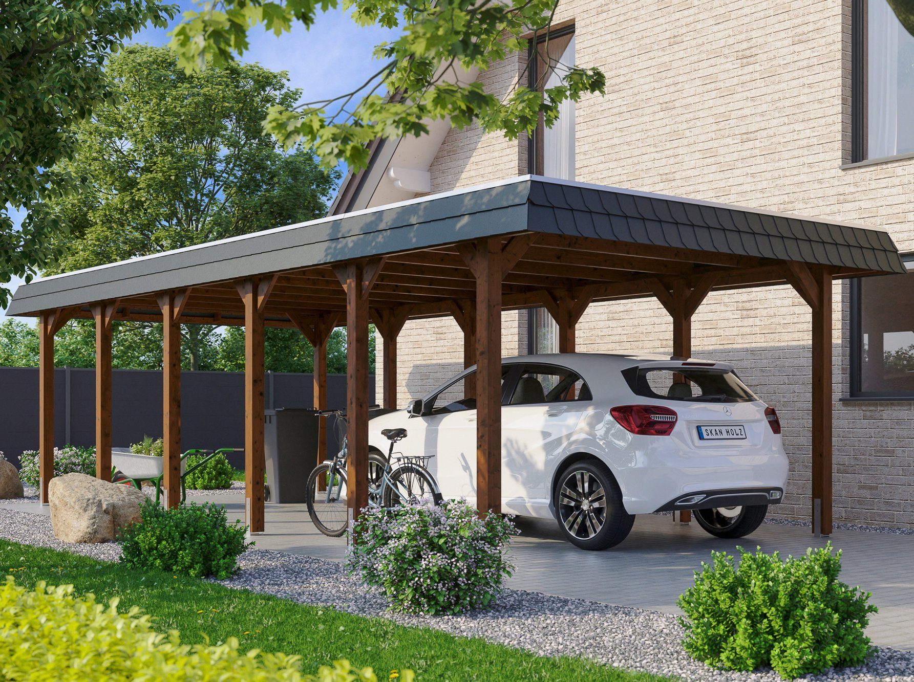 Skanholz Einzelcarport Spreewald, BxT: 396x893 cm, 209 cm Einfahrtshöhe braun | Carports