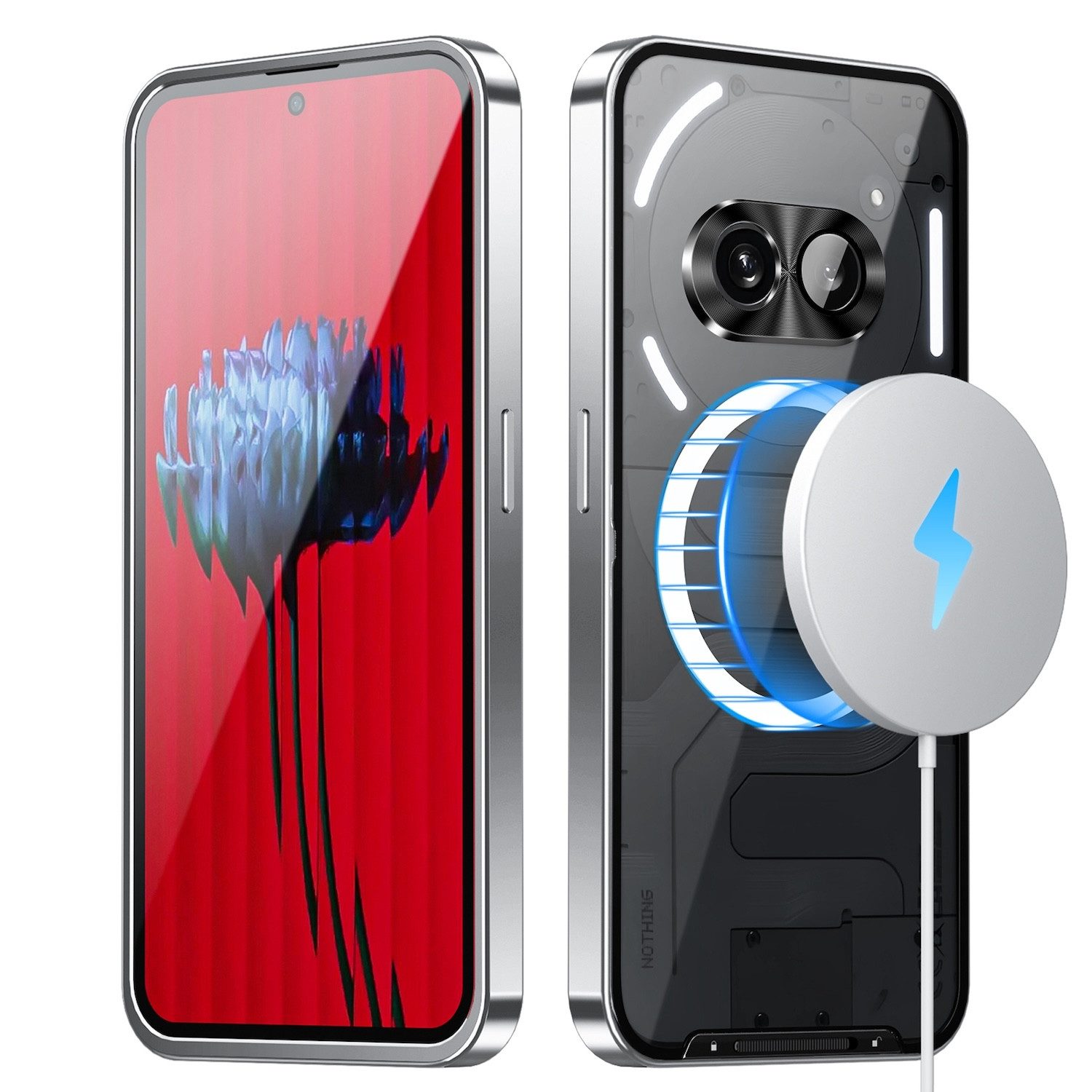 Wigento Handyhülle Für Nothing Phone 2a / Plus Magsafe Metall Schutz Tasche Hülle Silber
