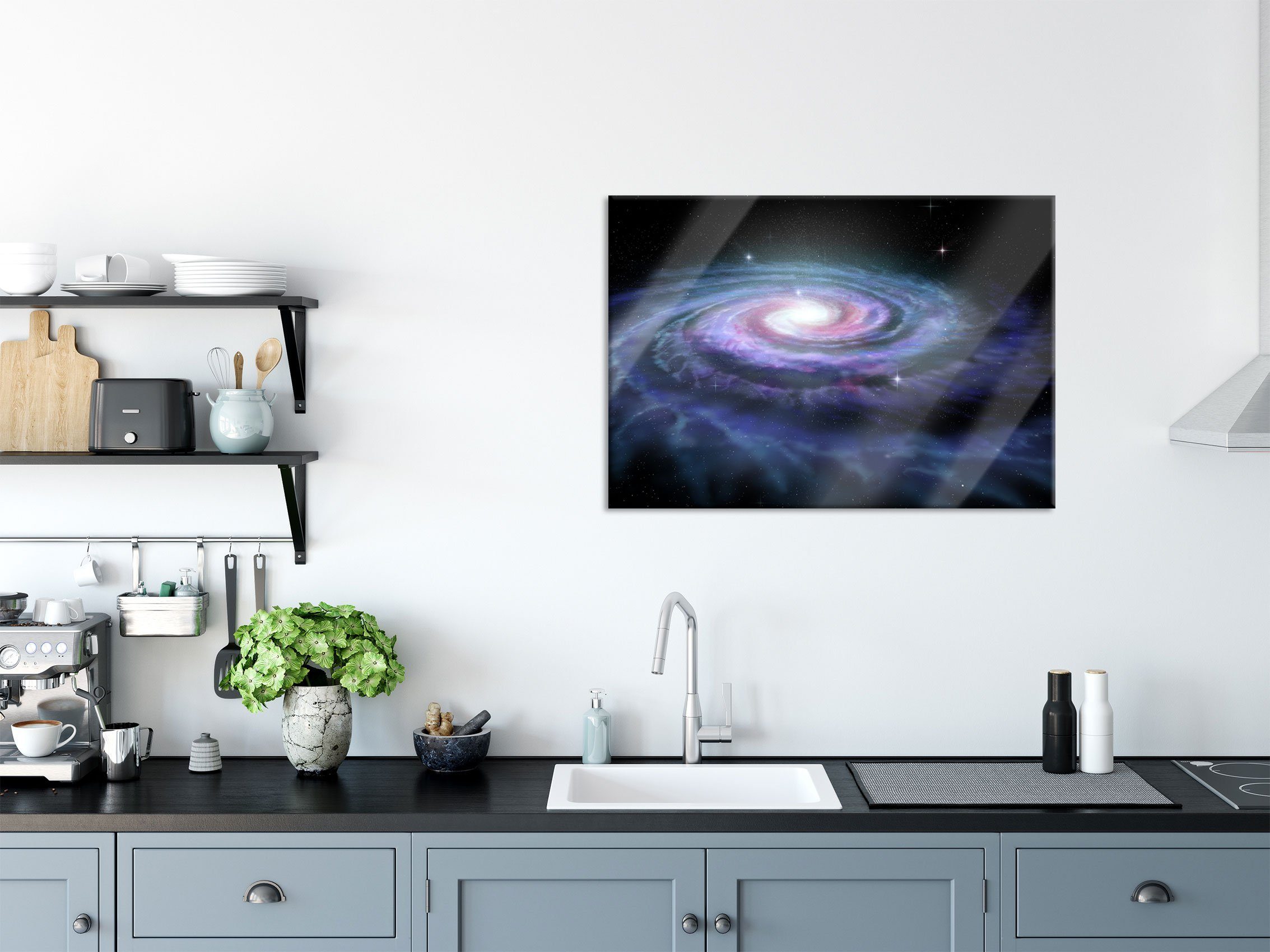 Pixxprint Glasbild Sternenwirbel Galaxie, inkl. und (1 Sternenwirbel Aufhängungen aus Echtglas, Abstandshalter Galaxie St), Glasbild