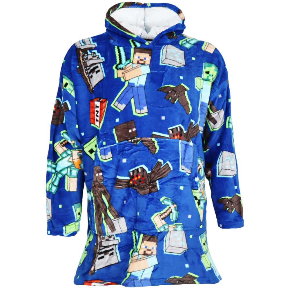 Sweatponcho Minecraft Gamer Kuschelponcho mit Ärmeln Kapuze Tasche XS-L