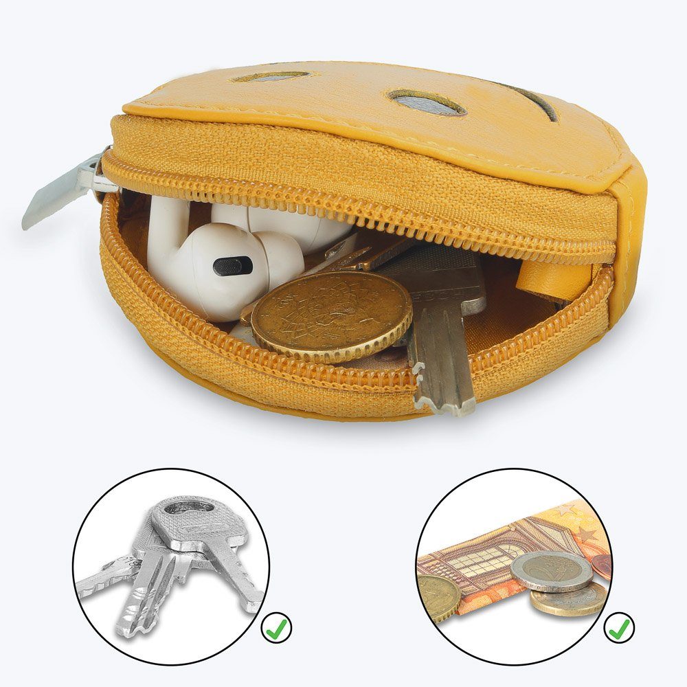 Manage Mini Geldbörse Smiley Portemonnaie mit Schlüsselring, Geldbeutel klein, Leder, für Kinder, Damen, Herren, Schlüsseletui