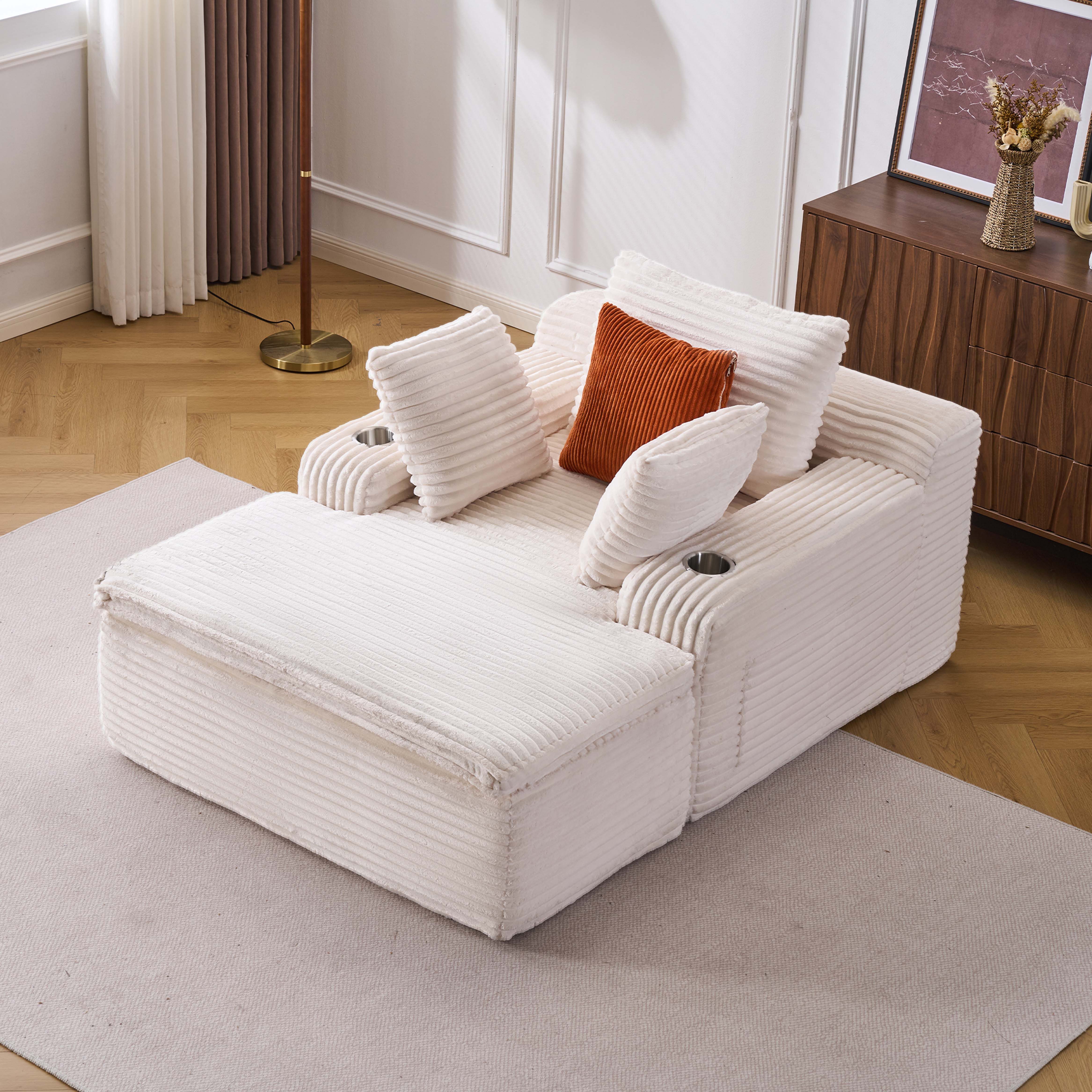 Vankel Sofa Sofas Wohnzimmer Schlafsofa Couch klein Cord Relaxsessel, Werkzeuglos, weich gepolstert mit Decken-Kissen & Getränkehaltern