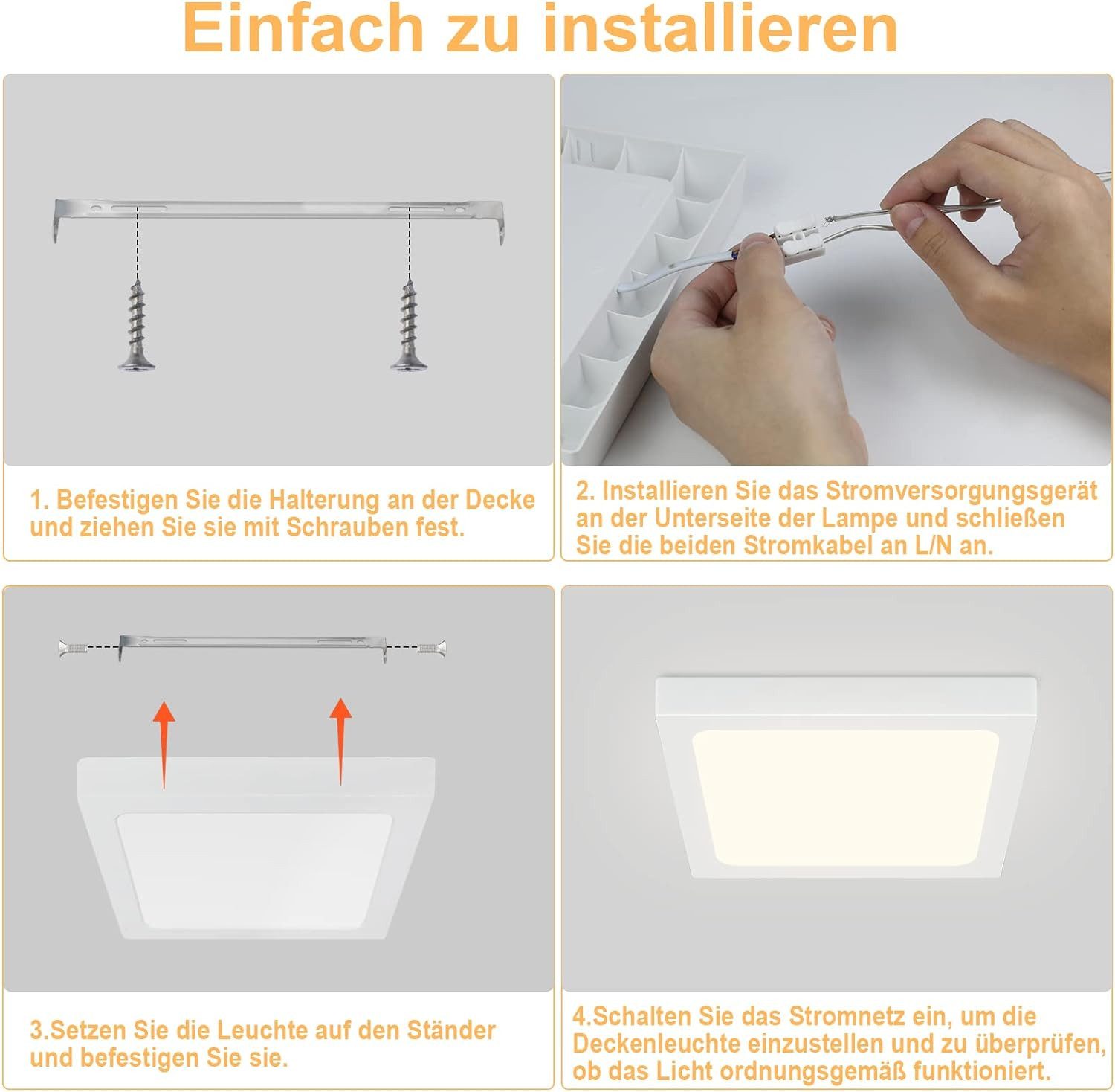 ZMH LED Deckenleuchte Wohnzimmer ∅23CM Weiß Modern 18W Deckenlampe Kinderzimmer, LED fest integriert, 4000K Flurlampe für Küche Büro Esszimmer – Bild 4 von 4