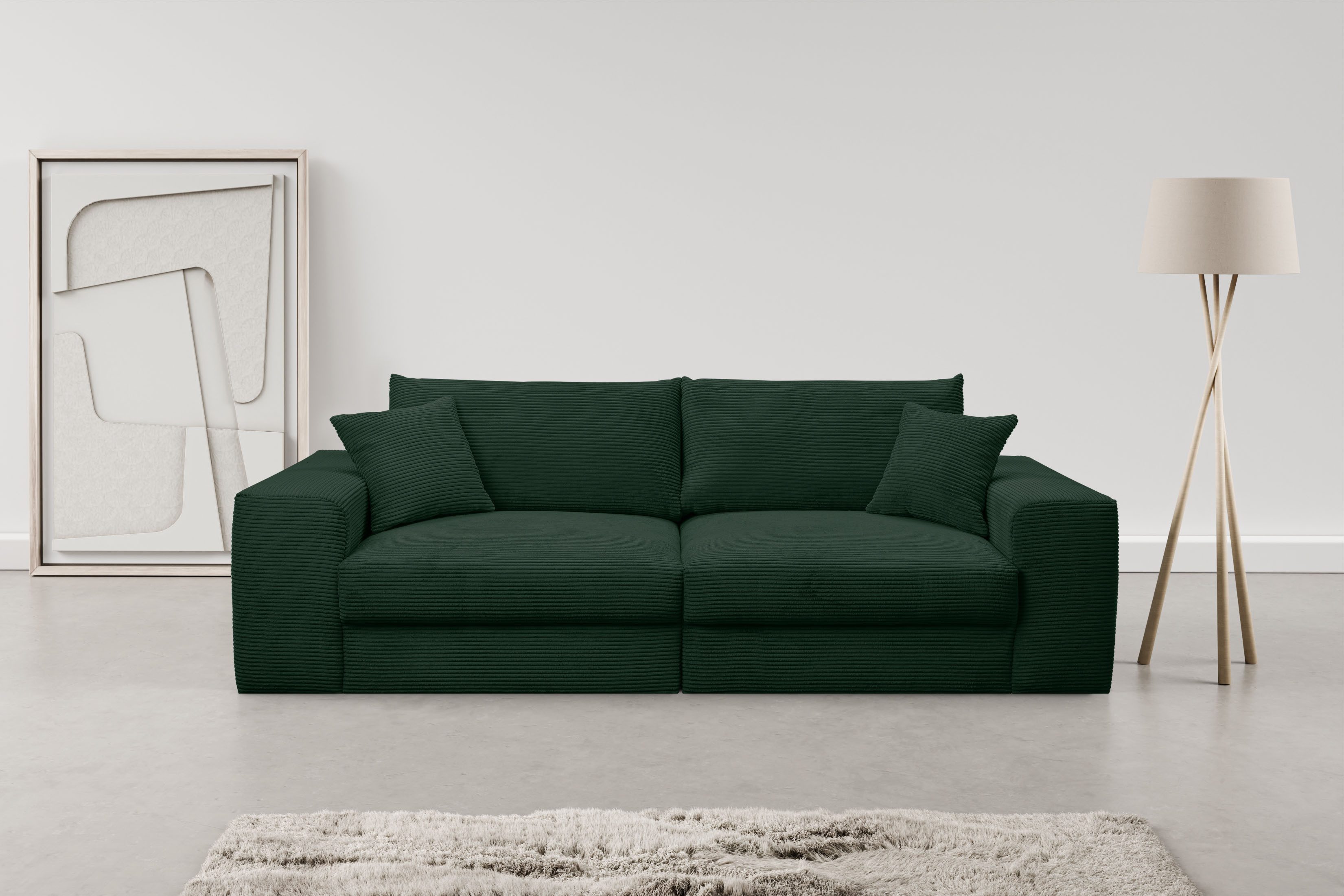 WERK2 Big-Sofa Rozzana Mega Sofa mit viel Platz, aktuelle Bezüge. Breite 246cm, mit losen Rückenkissen, gemütlich, in Cord, Breitcord und Plüsch Bezug