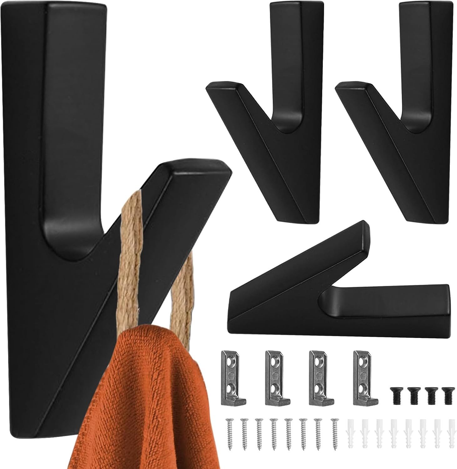 Kikcrrou Klebehaken Garderobenhaken Set Schwarz Metall 4er für Akustikpanee günstig online kaufen