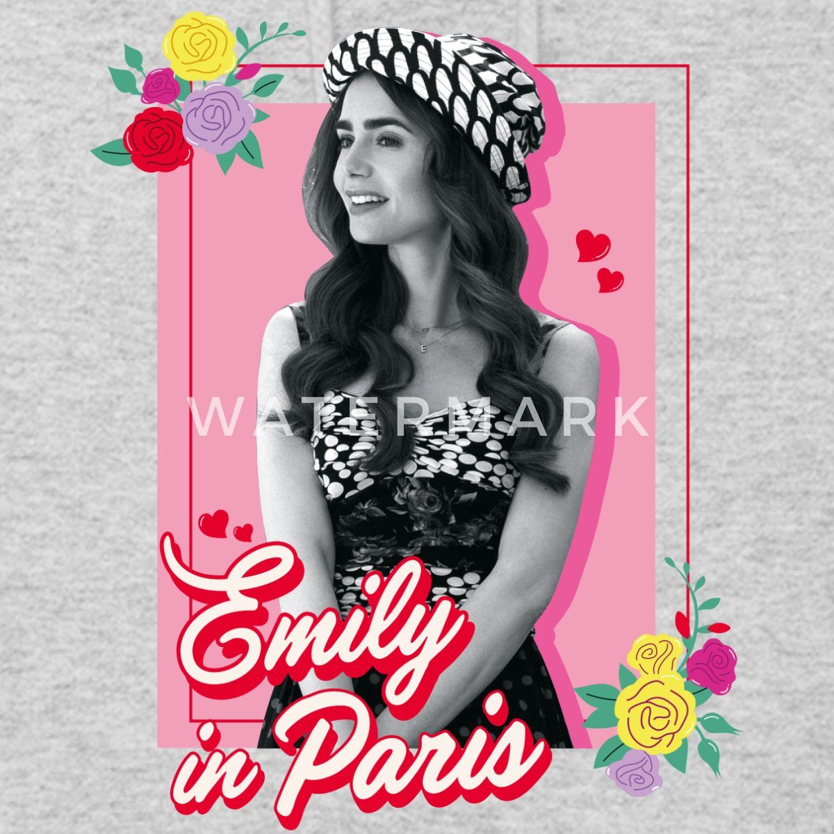 Spreadshirt Hoodie Emily In Paris Emily Schwarz-Weiß Bild Mit Blumen Damen Hoodie (1-tlg)