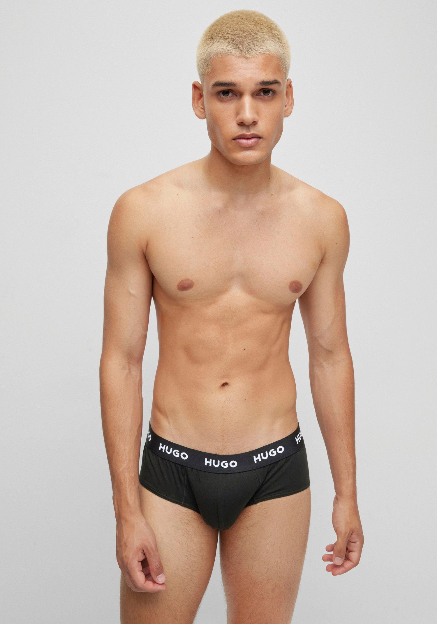 Hüftslip Pack) HUGO HUGO 3-St., mit HIPBRIEF 3er Logo-Elastikbund (Packung, TRIPLETPACK Schwarz modischem