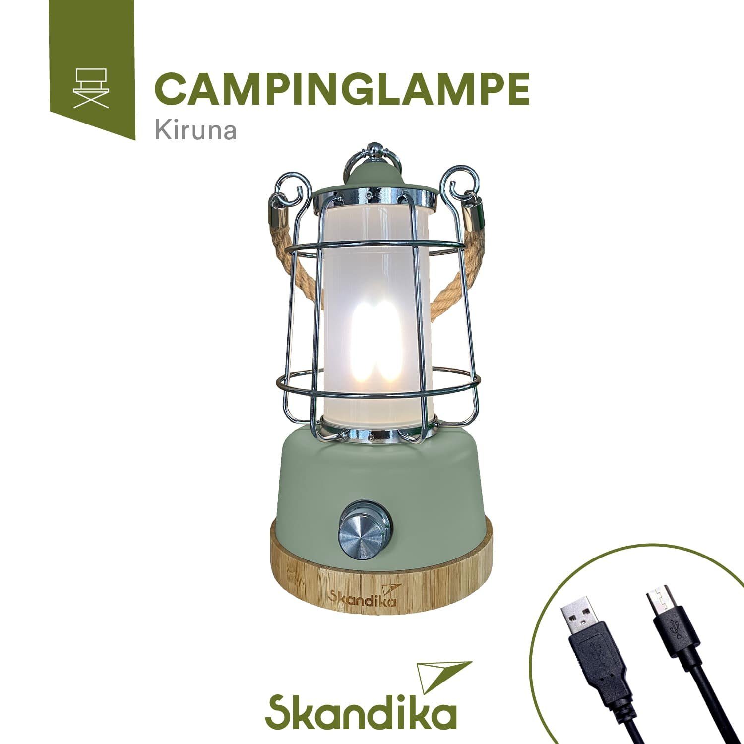 Skandika LED Gartenleuchte Campinglampe mit Campinglampe 5000 mit grün mAh, Powerbank dimmbar Powerbank, Kiruna, stufenlos