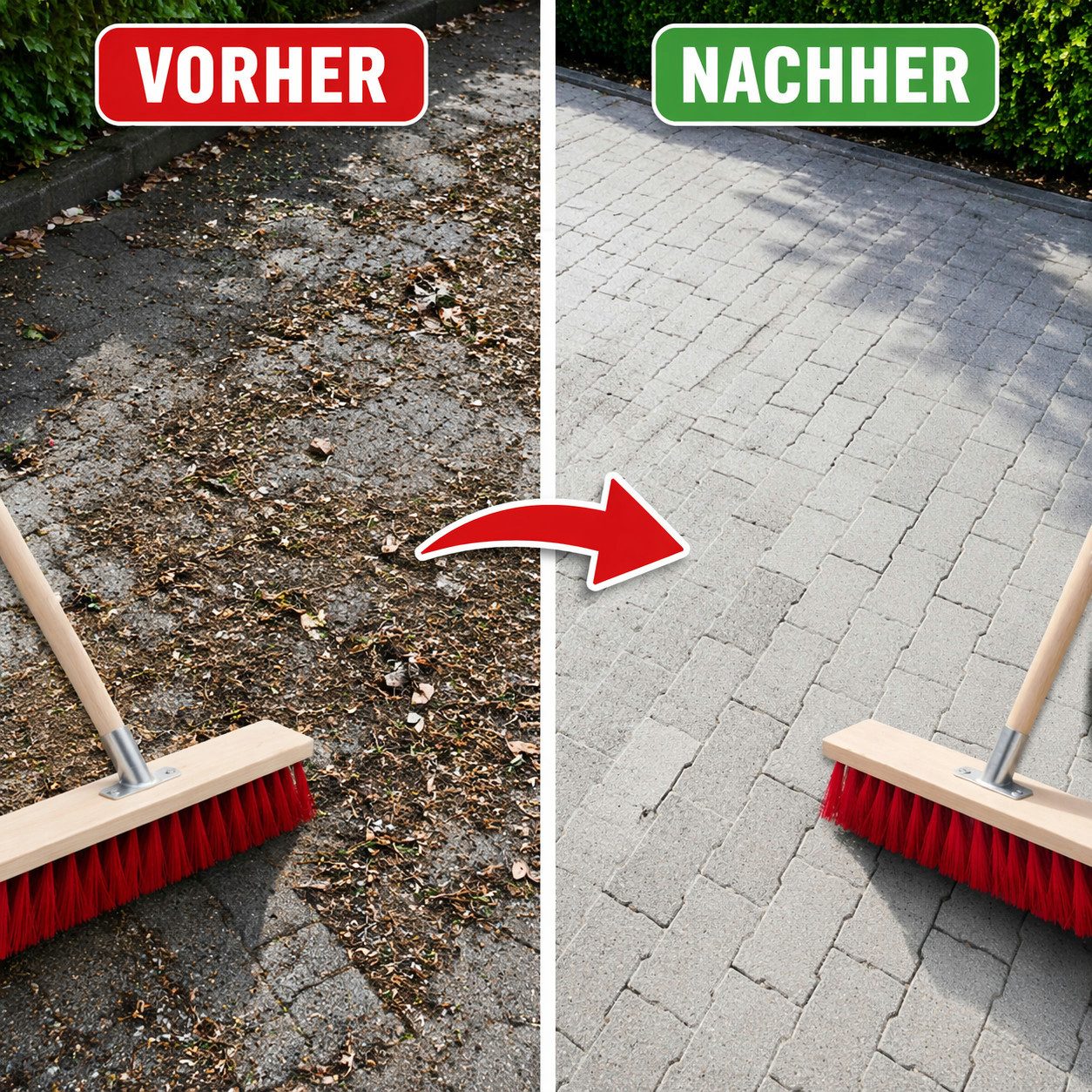 Prima-Online Straßenbesen Straßenbesen 30-100 cm rot – Kehrbesen mit Stiel 130 cm