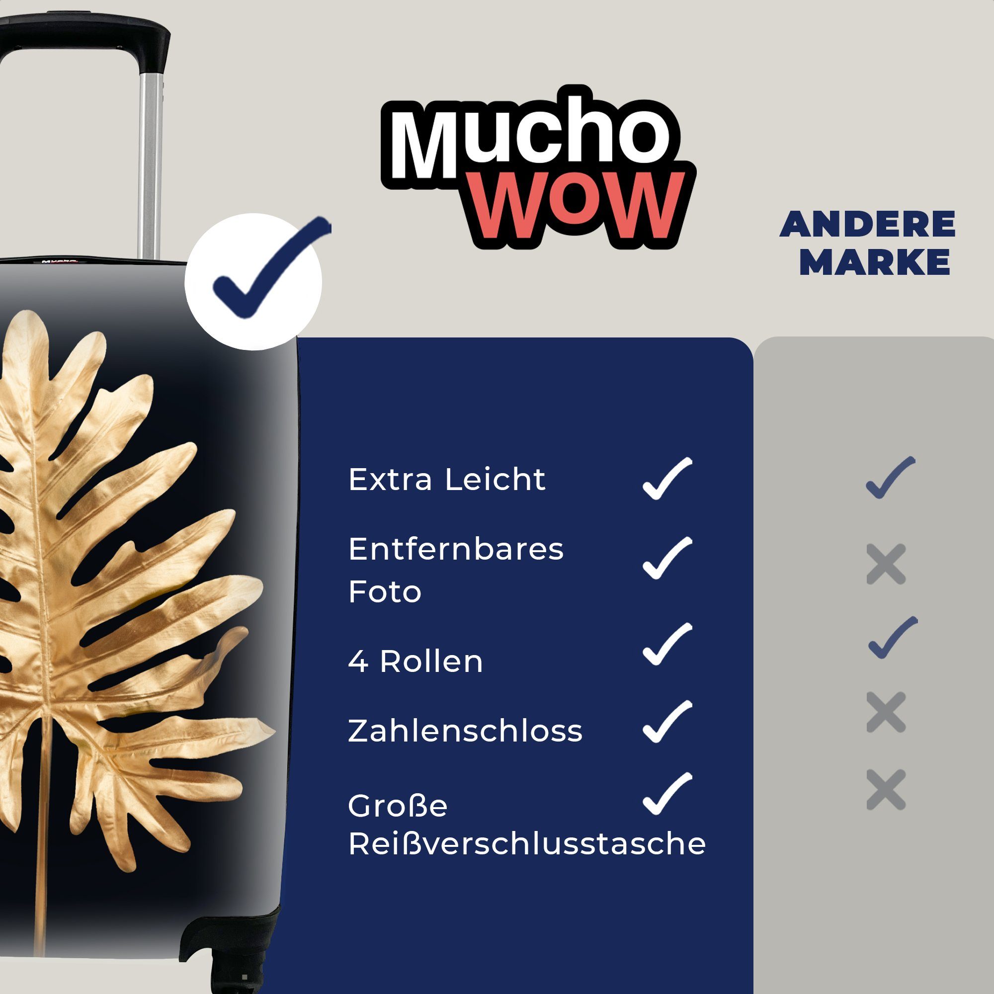 Rollen, - Schwarz Natur Handgepäckkoffer Reisetasche 4 - rollen, mit Blätter Gold Ferien, Herbst Handgepäck Luxus, - - für MuchoWow Reisekoffer - Trolley,