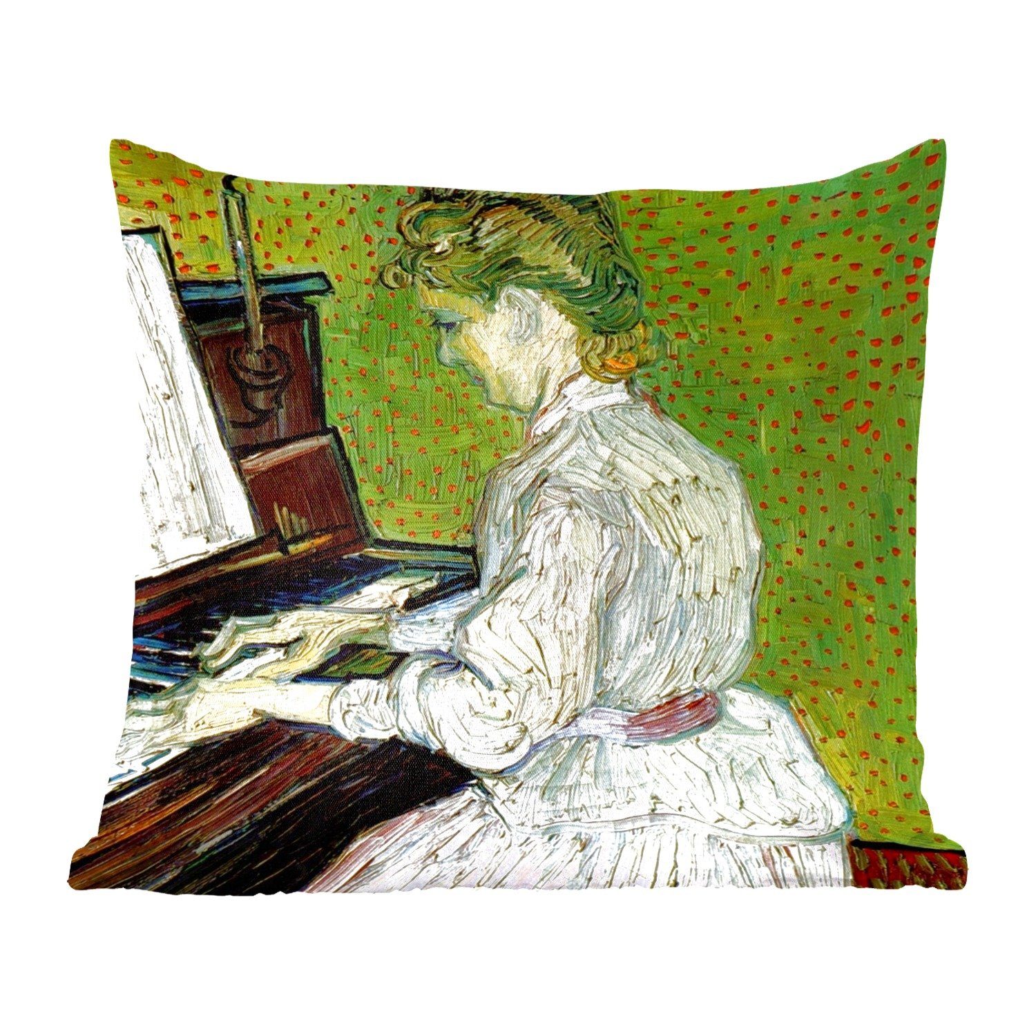 MuchoWow Dekokissen Marguerite Gachet am Klavier - Vincent van Gogh, Zierkissen mit Füllung für Wohzimmer, Schlafzimmer, Deko, Sofakissen