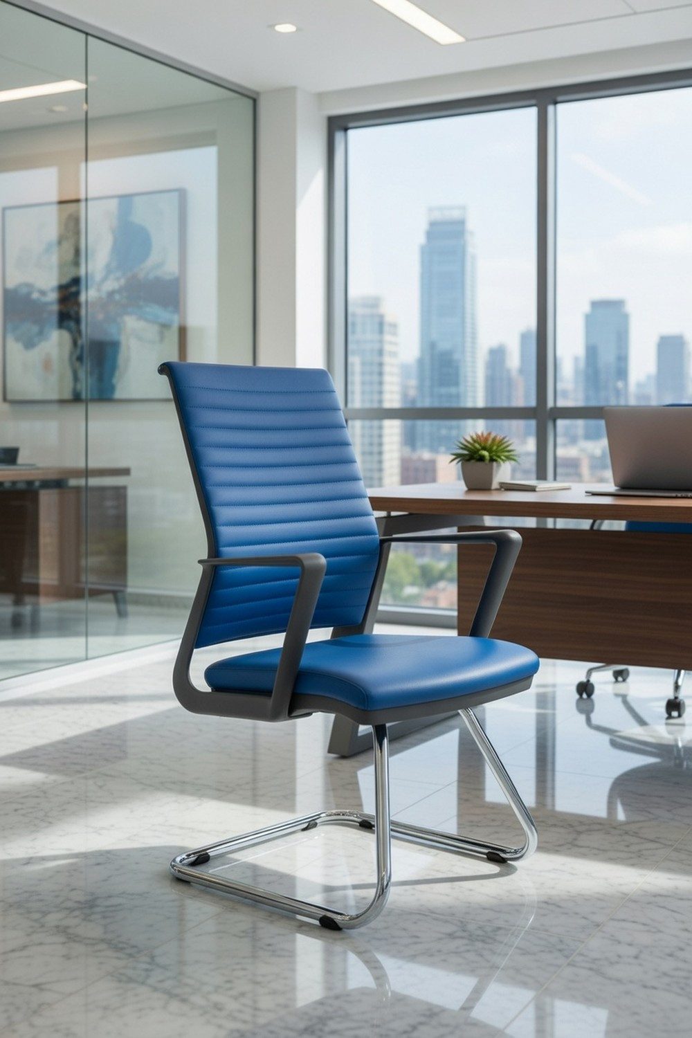 Xlmoebel Besucherstuhl Ergonomischer blauer Bürostuhl mit Armlehnen und robustem Design, Made in Europa