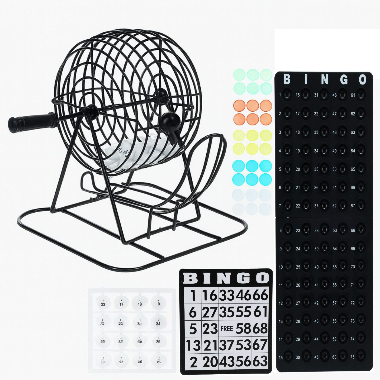 Koopman Spiel Partyspiel Bingo Gesellschaftsspiel Trommel Familienspiel, 246 teilig, 18 Bingokarten, Metall, 2+ Spieler, Kurbeltrommel