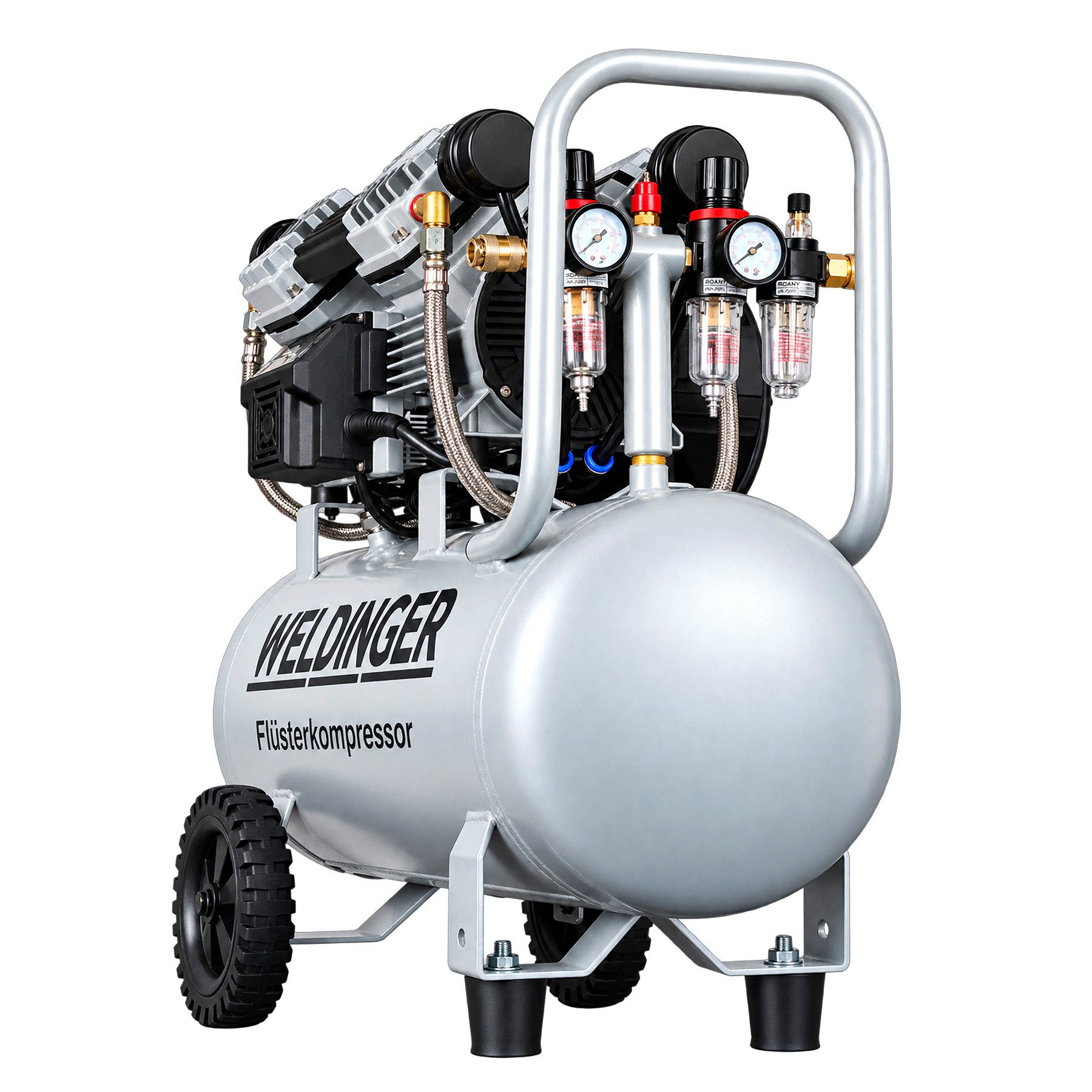 WELDINGER Kompressor FK480 Alu pro Flüsterkompressor 3000 W 3-10bar 39l Aluminiumtank, 3000 W, max. 10 bar, 39 l, 461 l/min Luftabgabe, 3000 W Leistung, 1/4"-Schnellkupplung