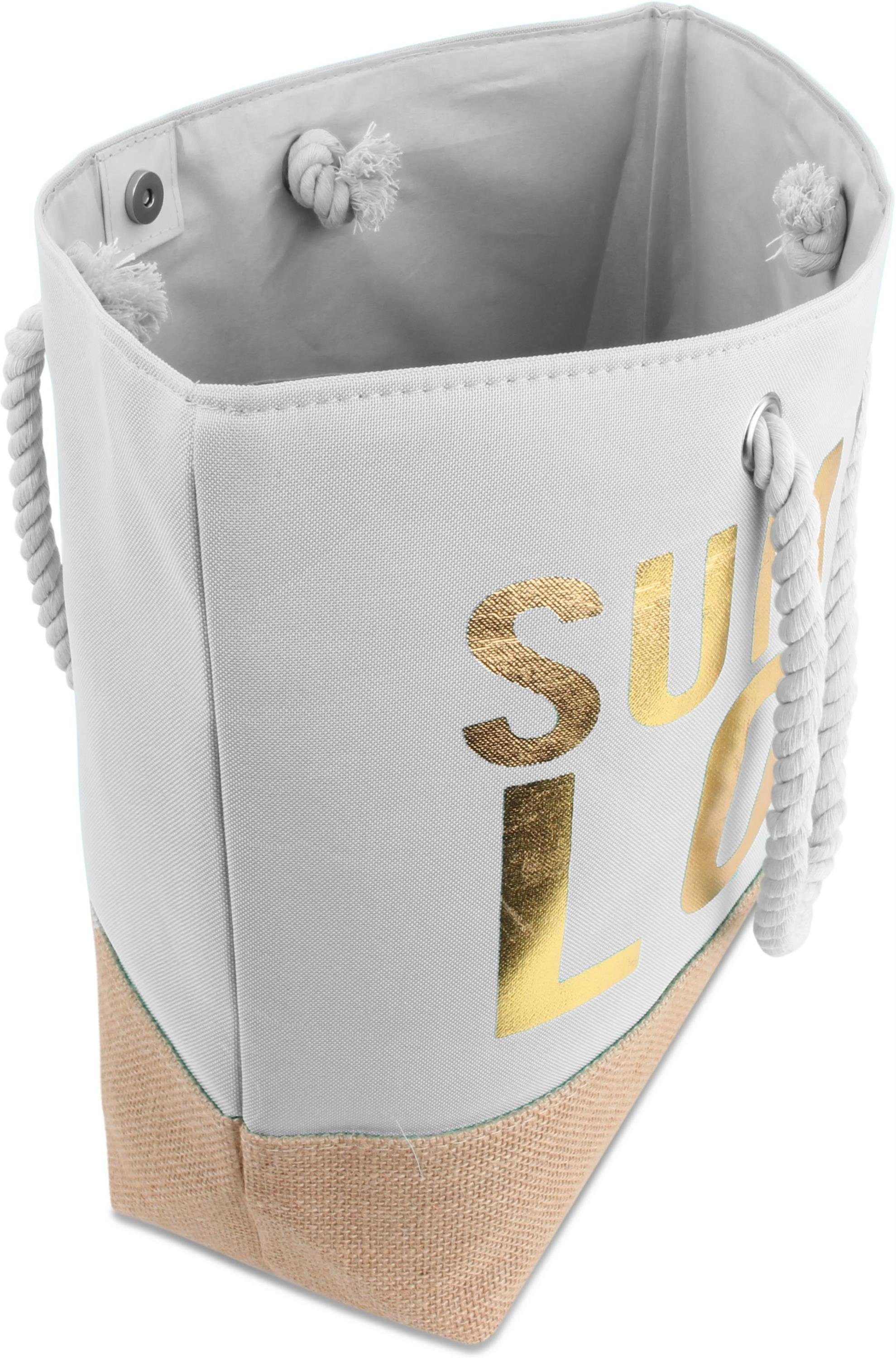 als normani Bequeme tragbar Schultertasche White/Gold Henkeltasche Strandtasche, Sommer-Umhängetasche, Summer Love Strandtasche