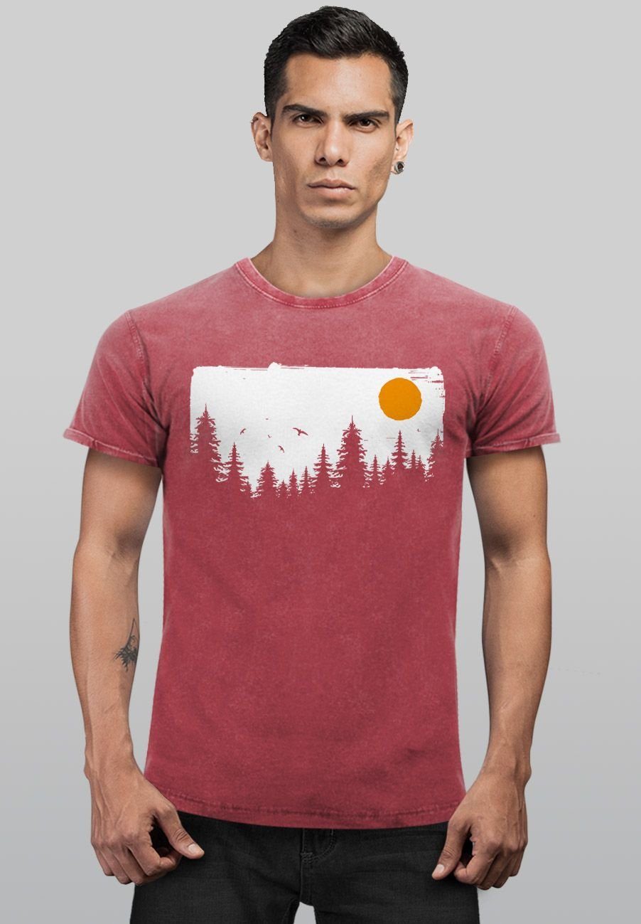 Neverless Print-Shirt Bäume Herren Natur-Lieb Wald Print Adventure Shirt mit Vintage rot Outdoor Abenteuer