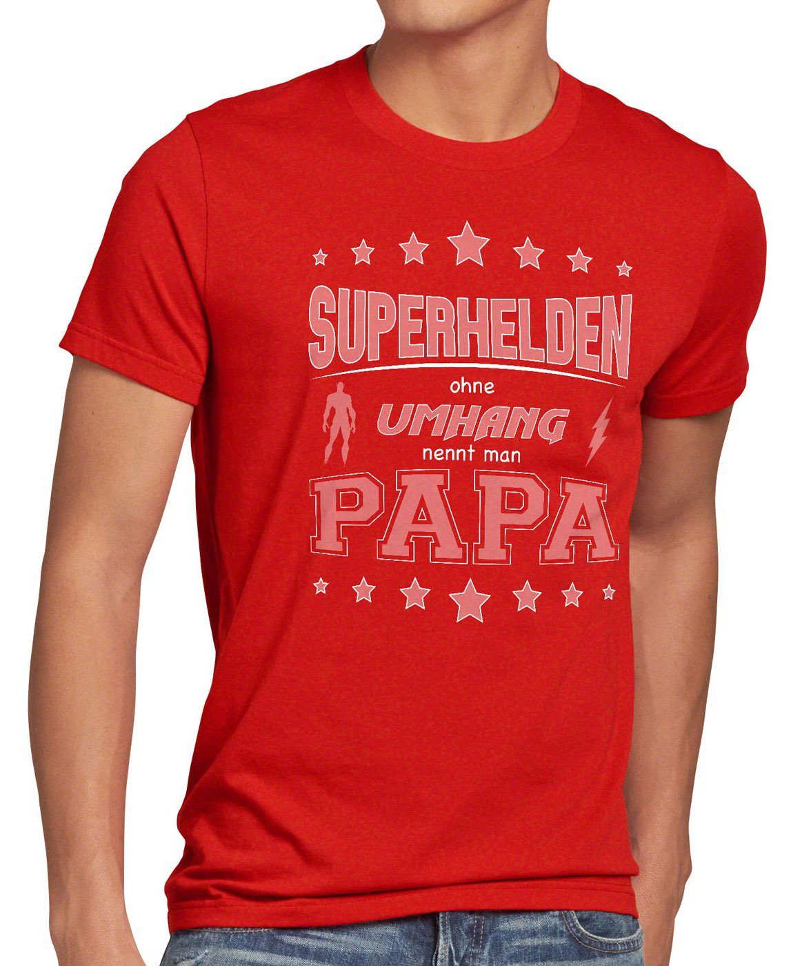 style3 Print-Shirt Herren T-Shirt Superhelden ohne Umhang nennt man Papa Fun Shirt Vater Dad Spruch rot