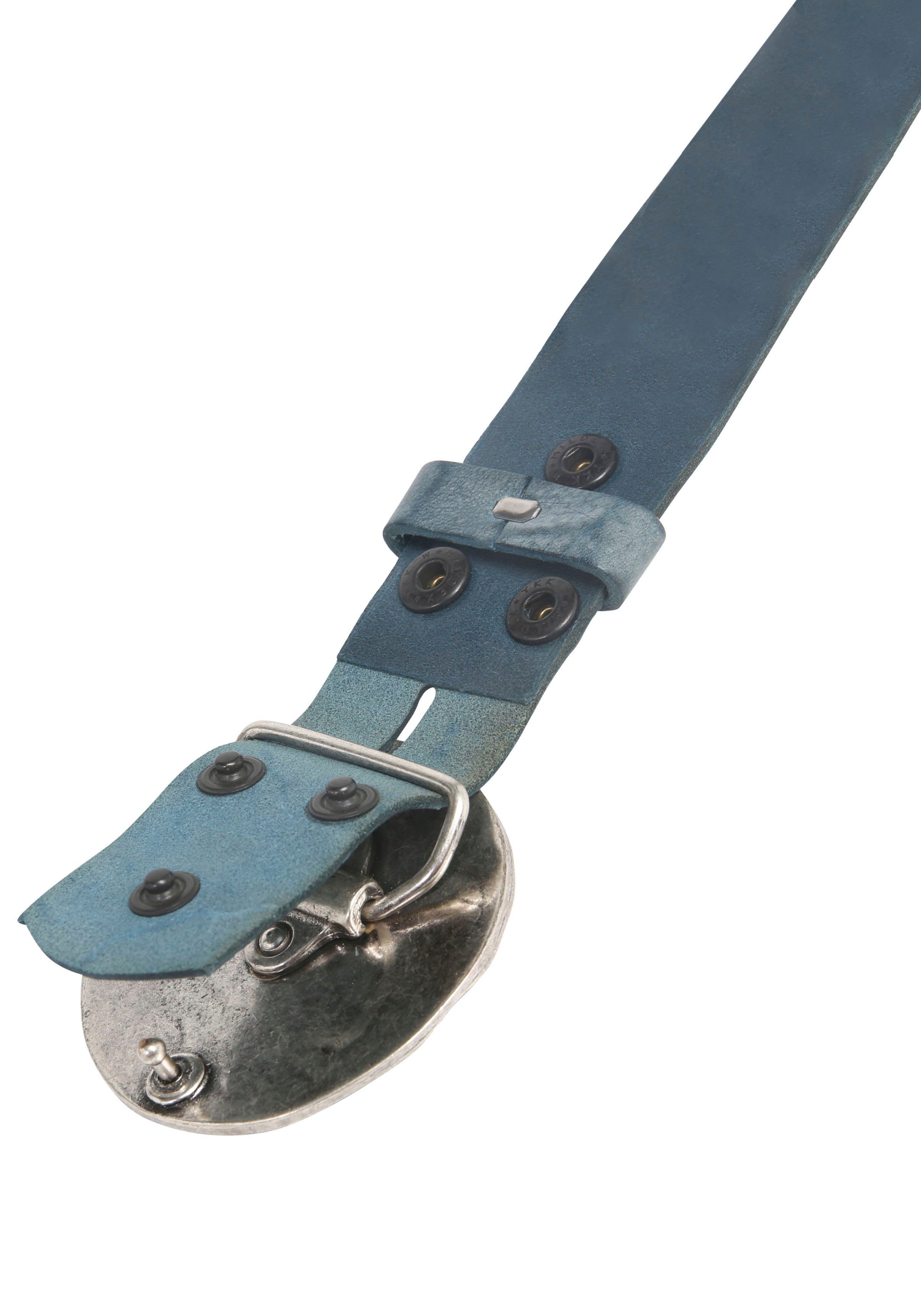 »Gump Jeansblau«, mit austauschbarer Schließe »Vollmond showroom Silber« Ledergürtel by 019° RETTUNGSRING