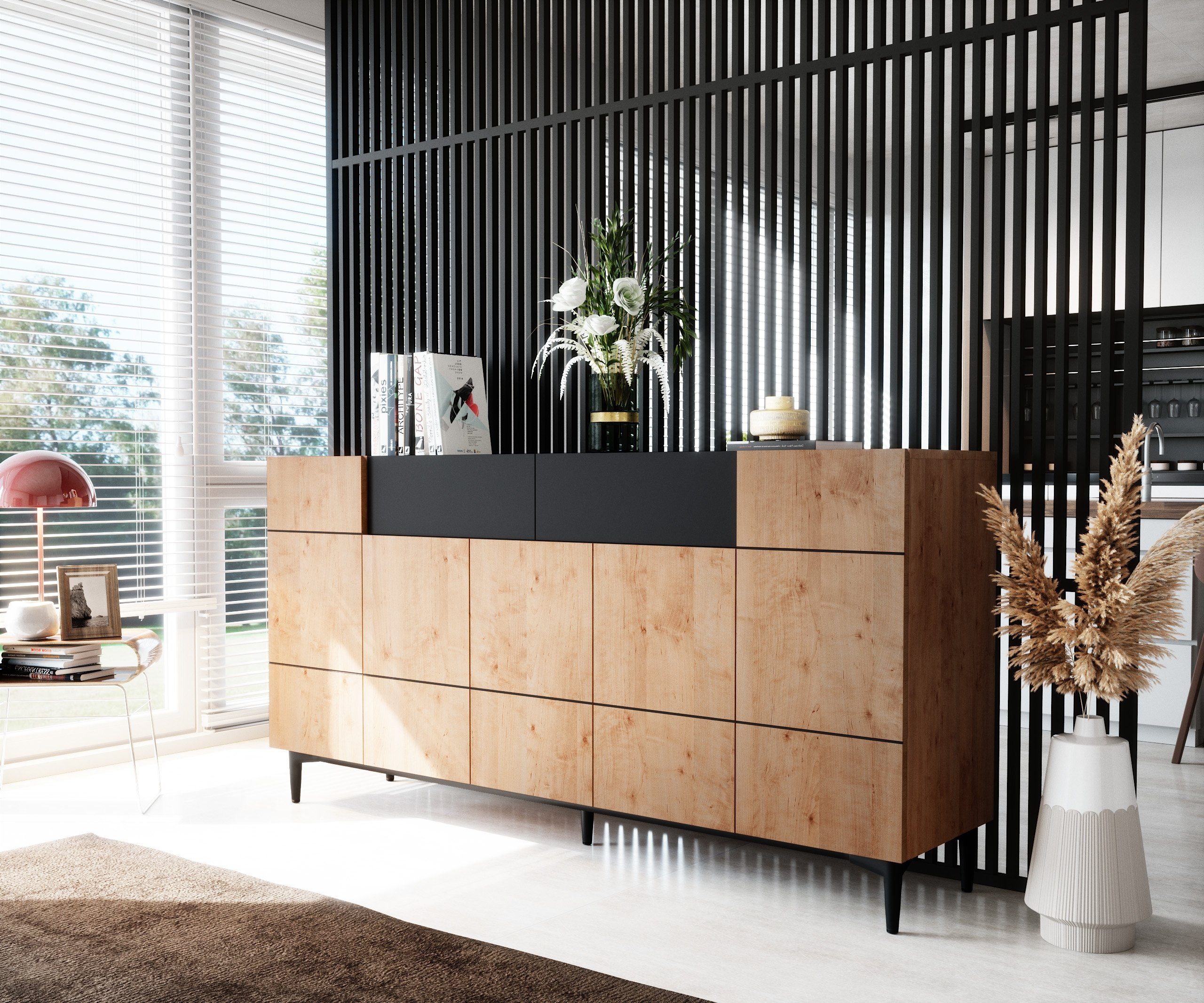 Newroom Sideboard Nizza, Wildeiche Sideboard Vintage Industrial Highboard Anrichte Wohnzimmer