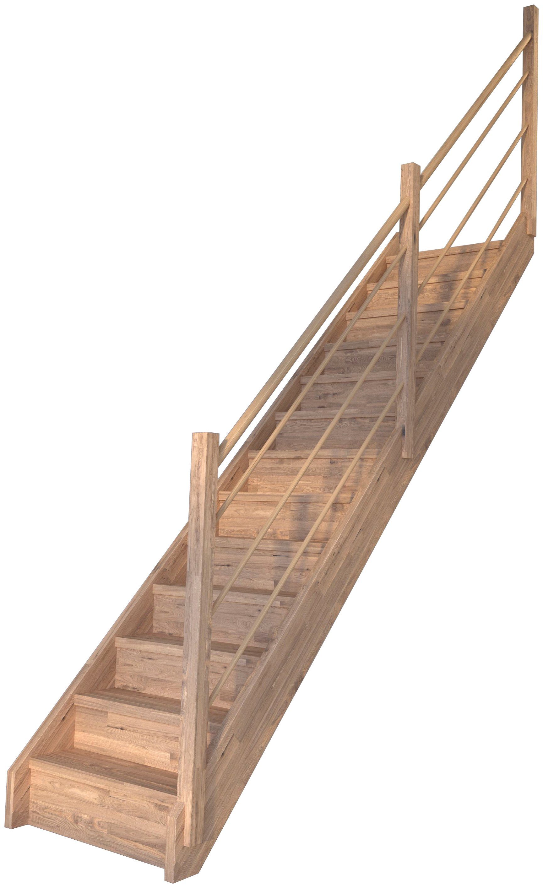 Holz-Holz Massivholz geschlossen, Geschosshöhen Starwood Rechts, cm, Geländer Mykonos, für Durchgehende bis Design Wangenteile Systemtreppe 280 Stufen