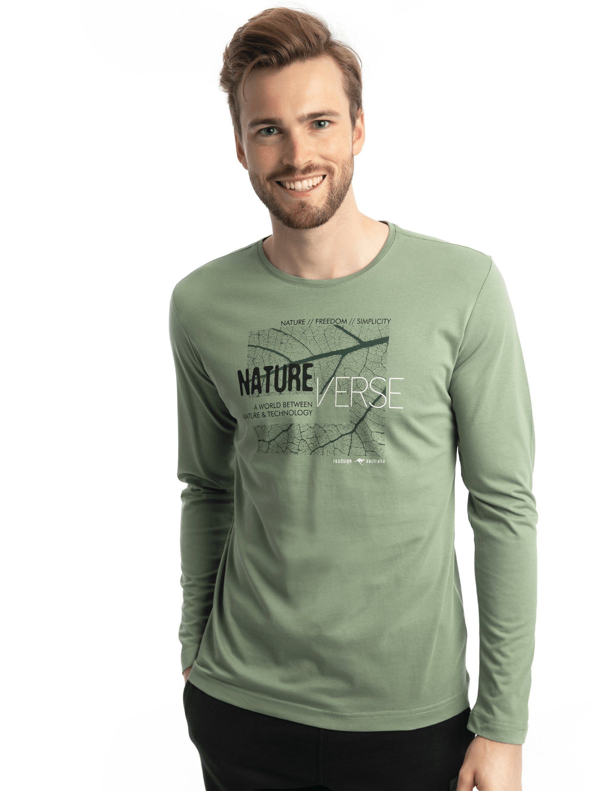 ROADSIGN australia Langarmshirt Verse (1, 1-tlg) mit Rundhalsausschnitt, Aufdruck "Nature Verse", 100% Baumwolle Gruen