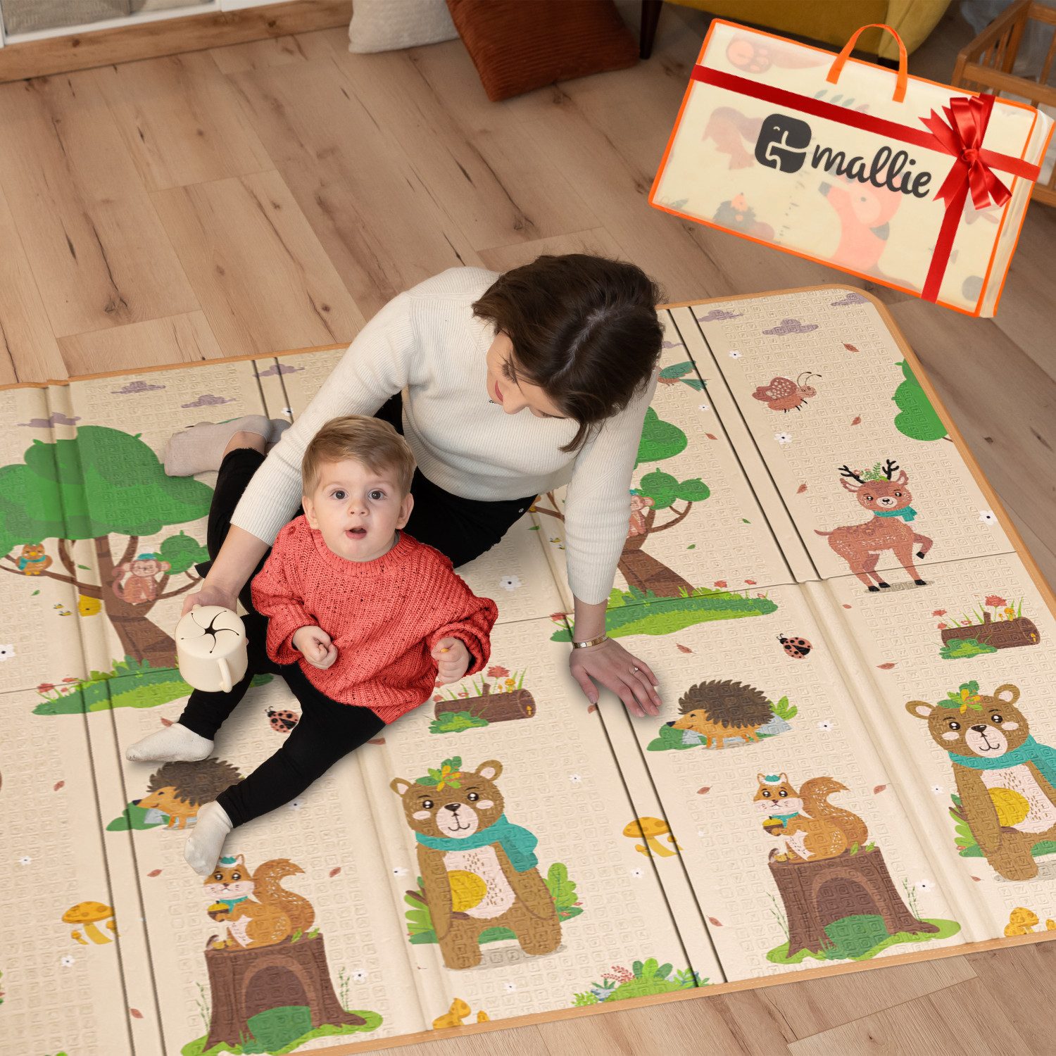 Mallie Spielmatte für Babys und Kinder, Faltbare Krabbelmatte und Puzzlematte (180 cm x 150 cm, BPA Frei, geprüftes Material - Mit extra Kratzschicht), Extra Kantenschutz und Kälteisolierend