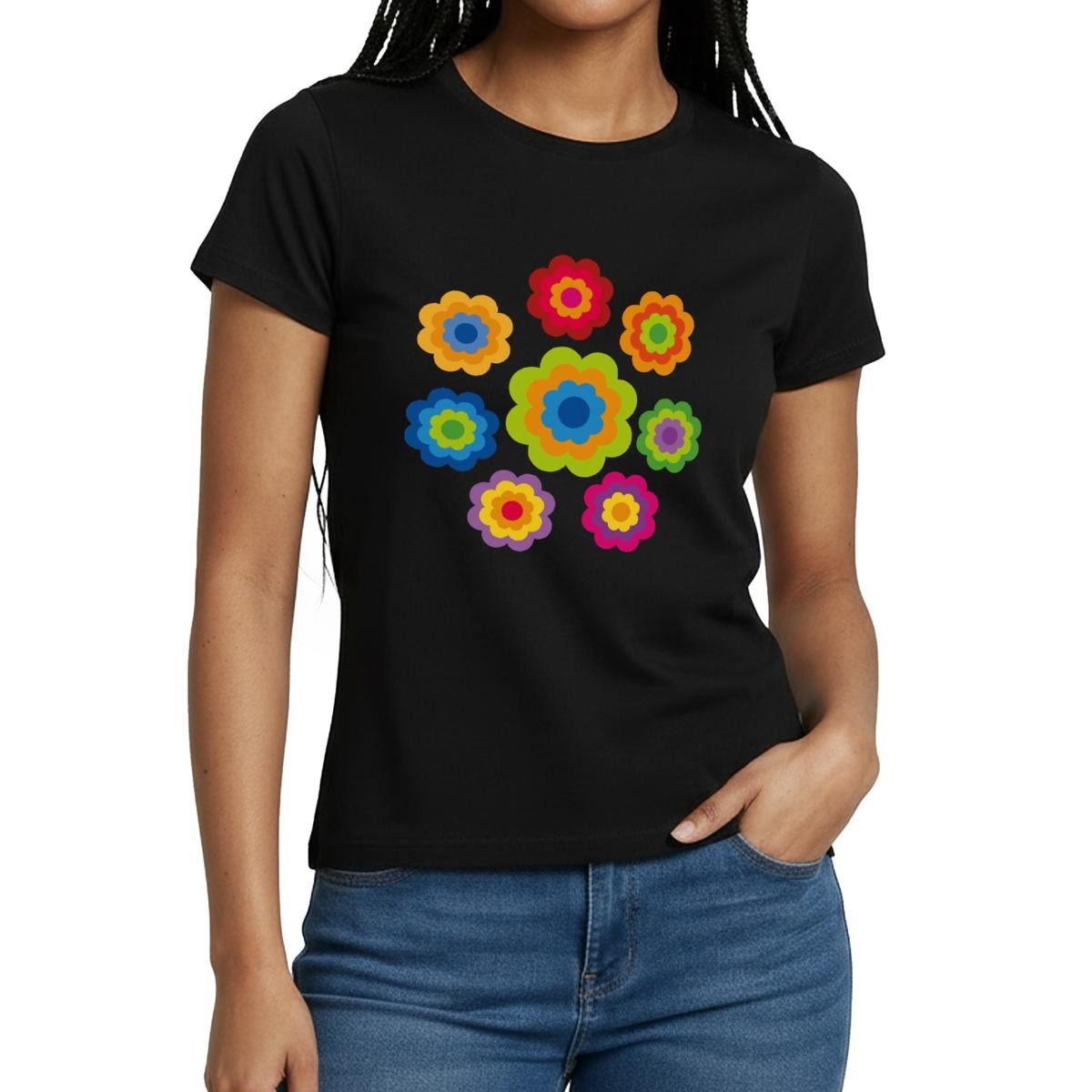 Spreadshirt T-Shirt 70er Jahre Hippie Flower Power Kostüm Blumen Fasching Frauen T-Shirt (1-tlg)
