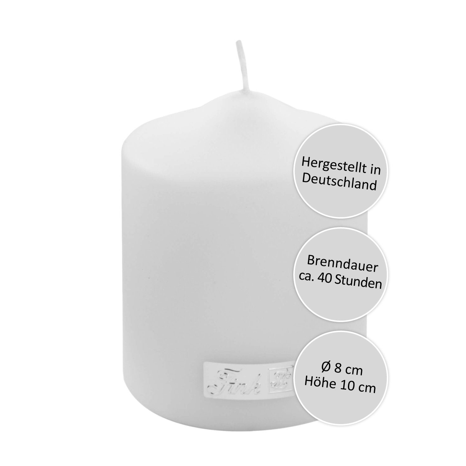 Fink Stumpenkerze FINK Stumpenkerze Candle - weiß - H. 10cm x B. 8cm x D. 8cm (1 Stück)