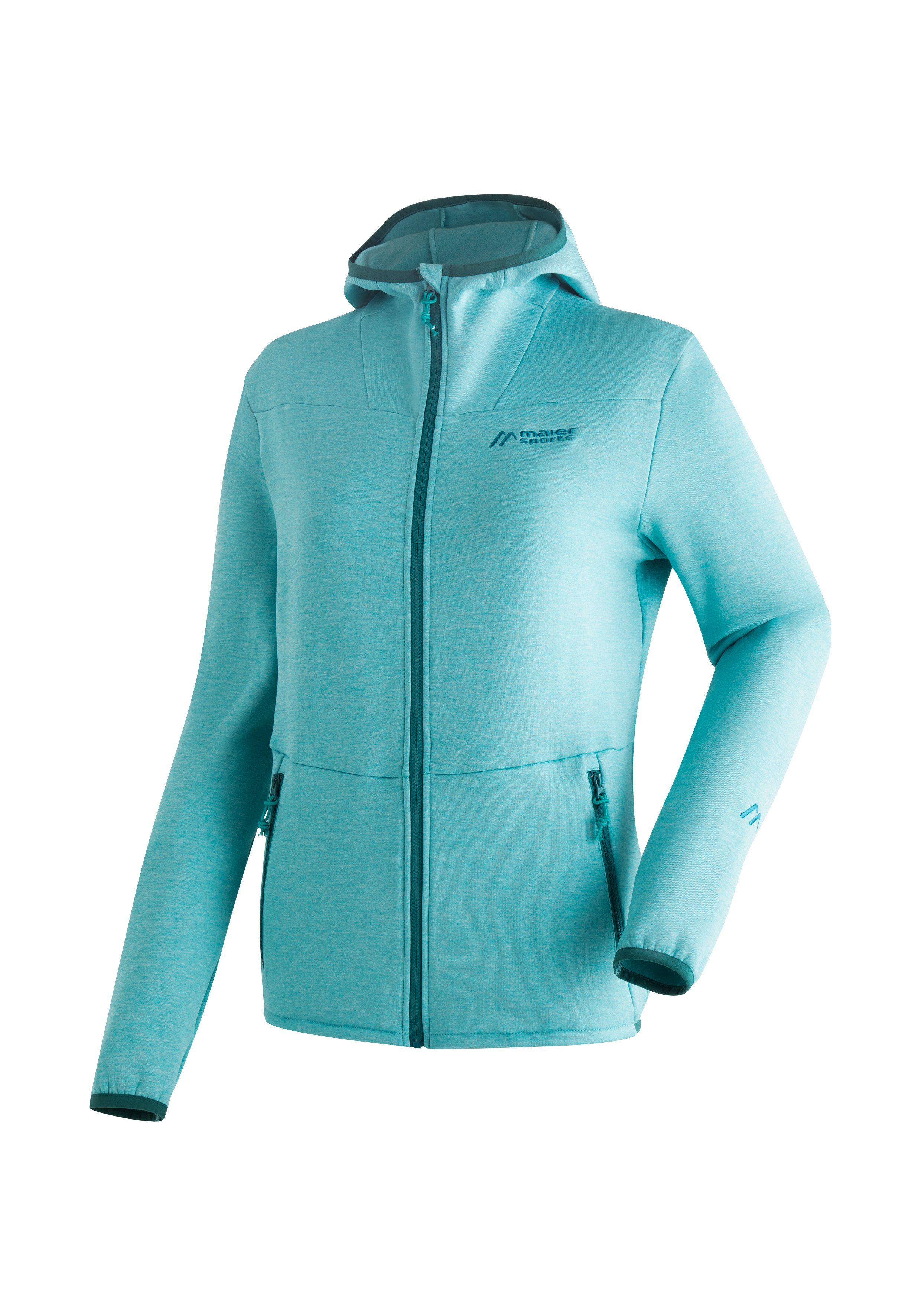 Fleece verstellbarer W mit Damen Sports Fleecejacke Maier atmungsaktiver Fave Zip-Hoodie aquablau Kapuze,