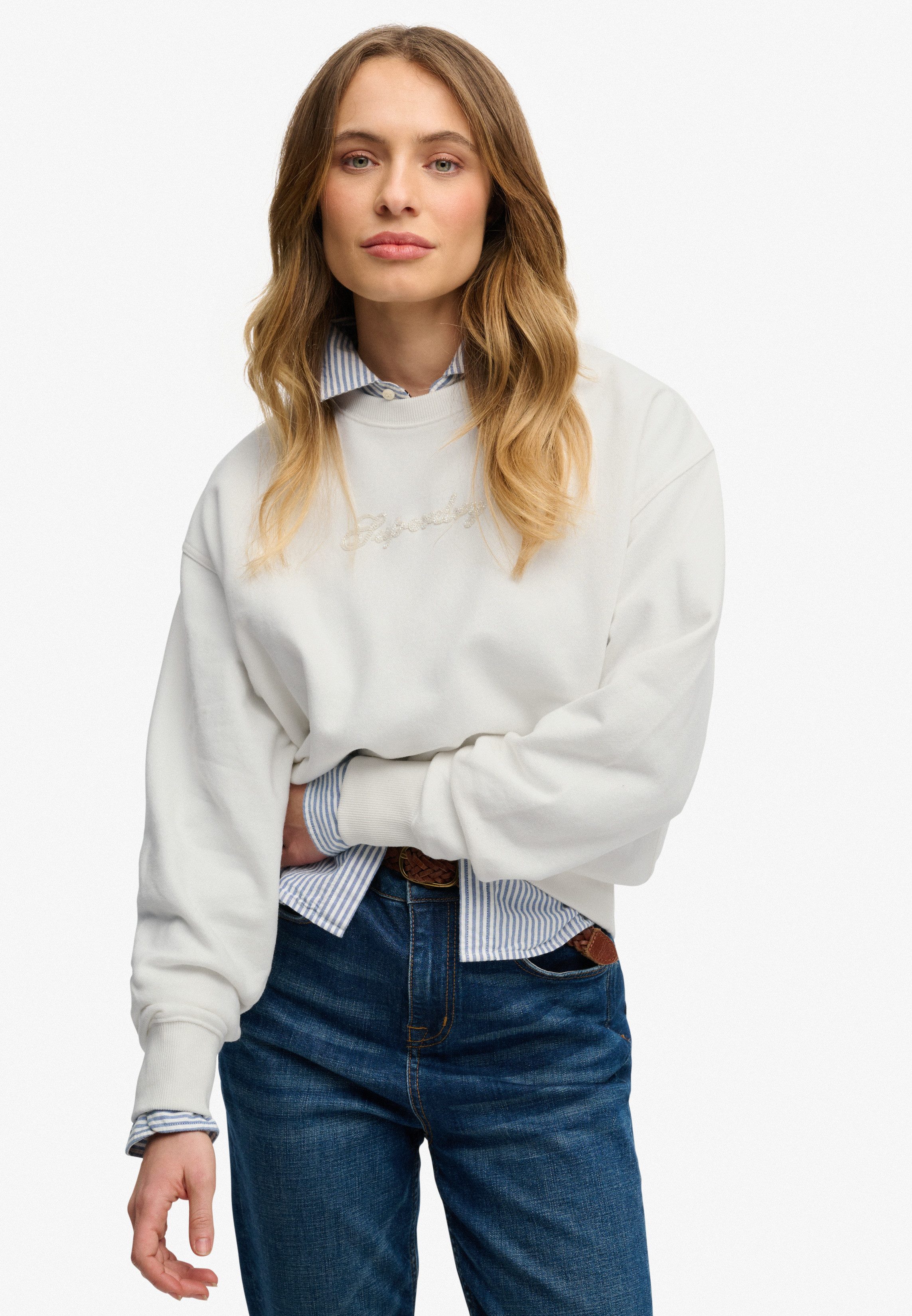 Superdry Sweatshirt SCRIPT BRAND LOOSE CREW mit Markenlogo aus Perlensticke günstig online kaufen