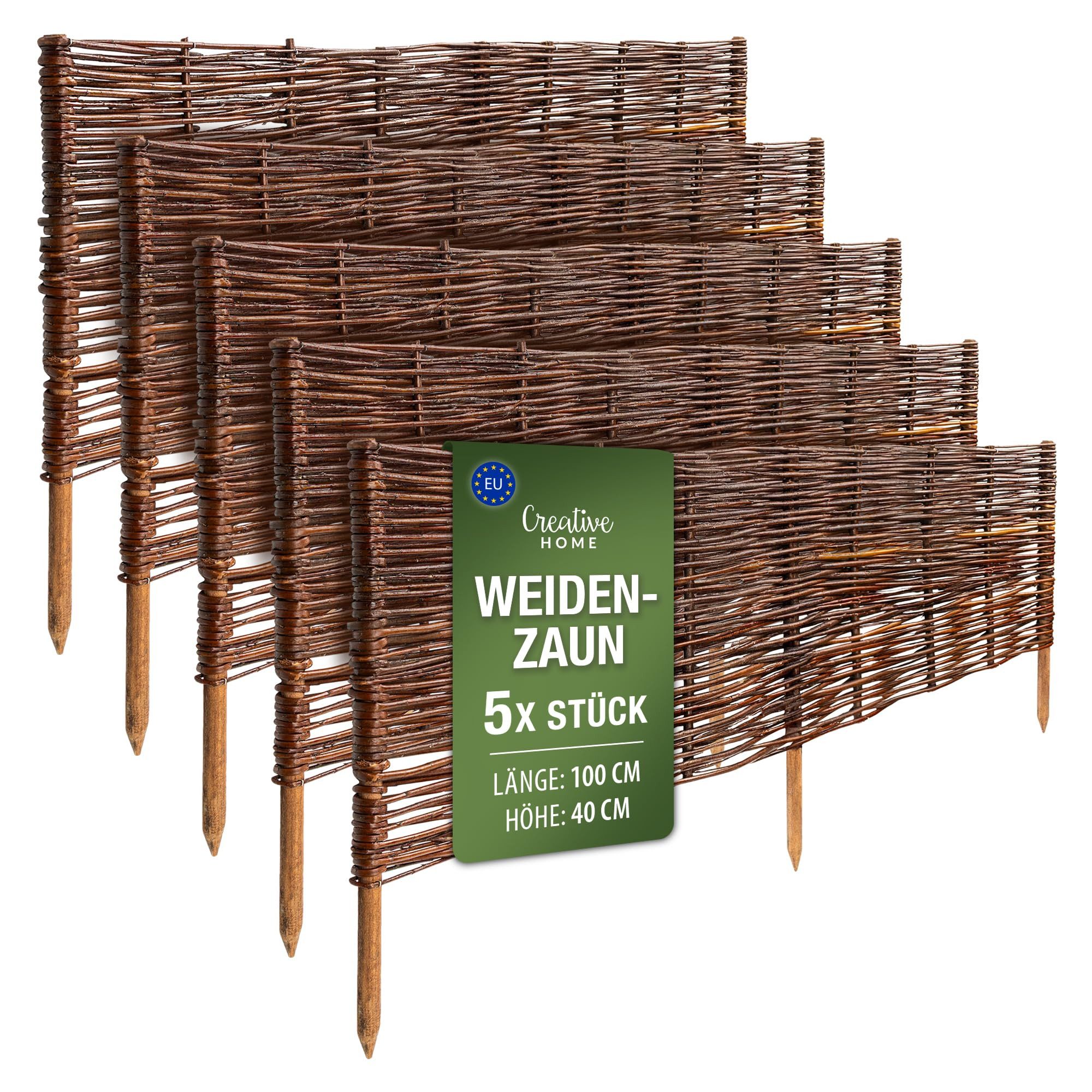 Creative Home Weidenzaun Beeteinfassung Weide Weidenzaun 5er Set Gartenzaun