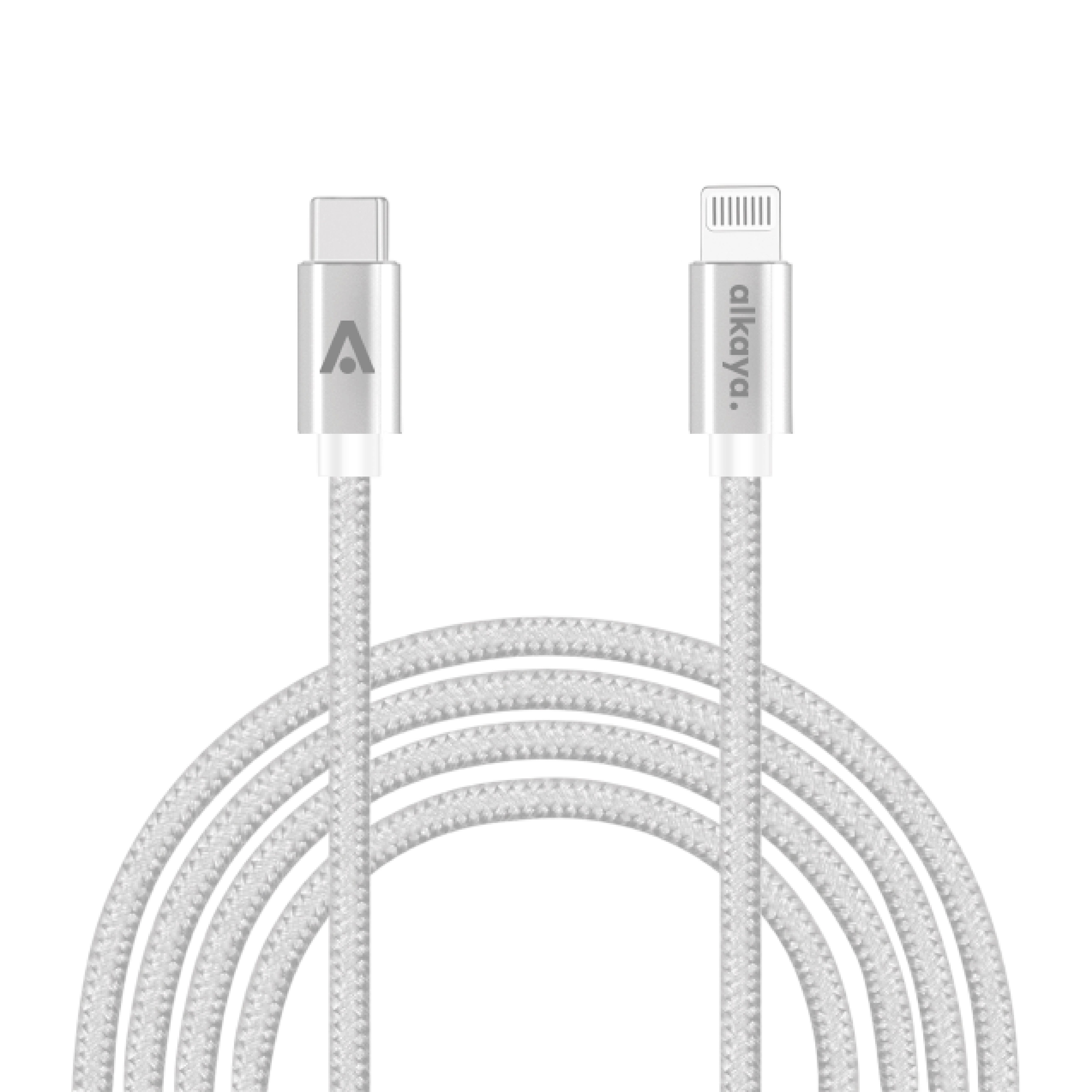 alkaya. iPhone 11, 12, 13, 14 Ladekabel USB-C Lightning Lightningkabel, Datenkabel geflochten schwarz - 1m/15W