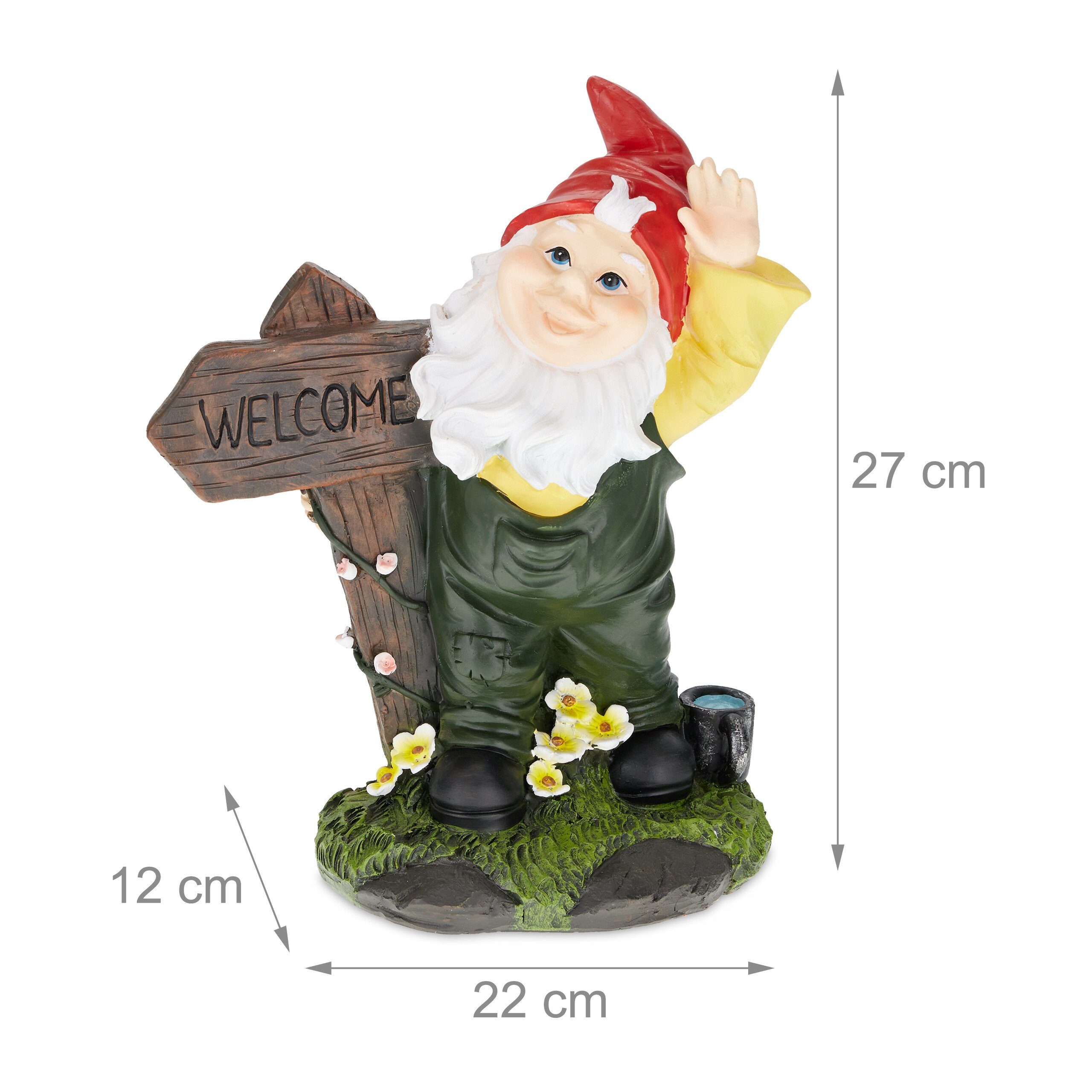 relaxdays Gartenzwerg mit Welcome Schild