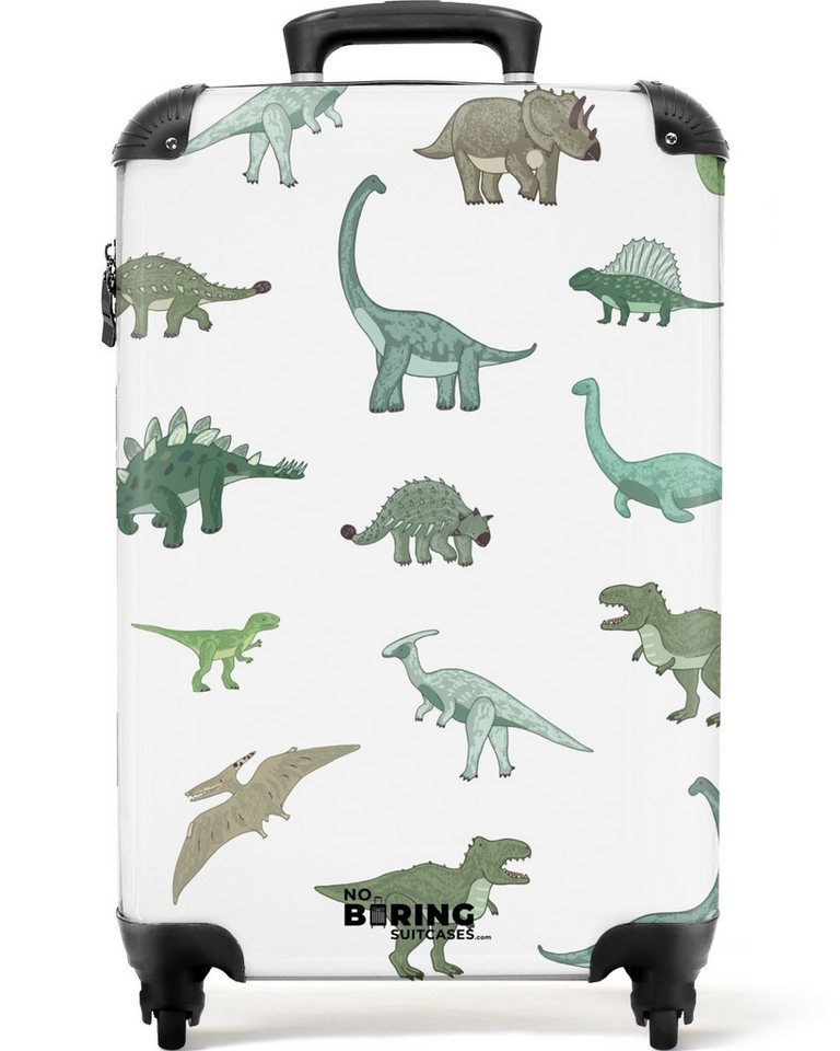 NoBoringSuitcases.com© Kinderkoffer Dino - Grün - Jungen - Dinosaurier - Blau 55x35x20cm, Kinder Koffer Klein, Trolley Handgepäck, Reisekoffer
